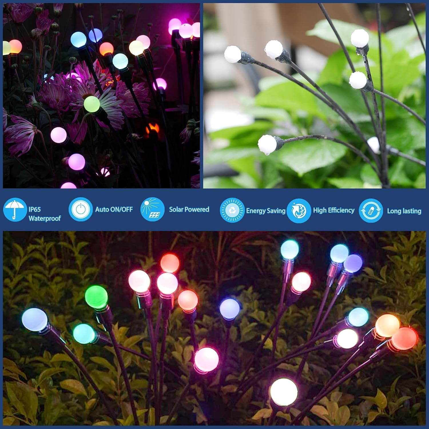 Solar Garden Lights, Starburst Swaying Light - Swaying When Wind Blows, Solar Lights Outdoor Decorative, Color Changing RGB Light for Yard Patio Pathway Decoration image number 3