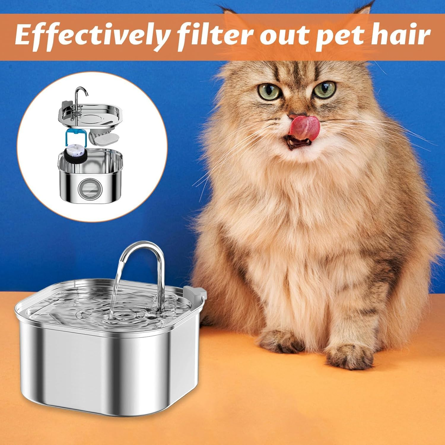 Cat Fountain Filter, 16 Pcs Cat Water Fountain Filter Cartridges, Pet Water Fountain Filter Cartridges, Including 8 Sponges, Suitable for 3.2 Liter Stainless Steel Pet Water Dispenser image number 3