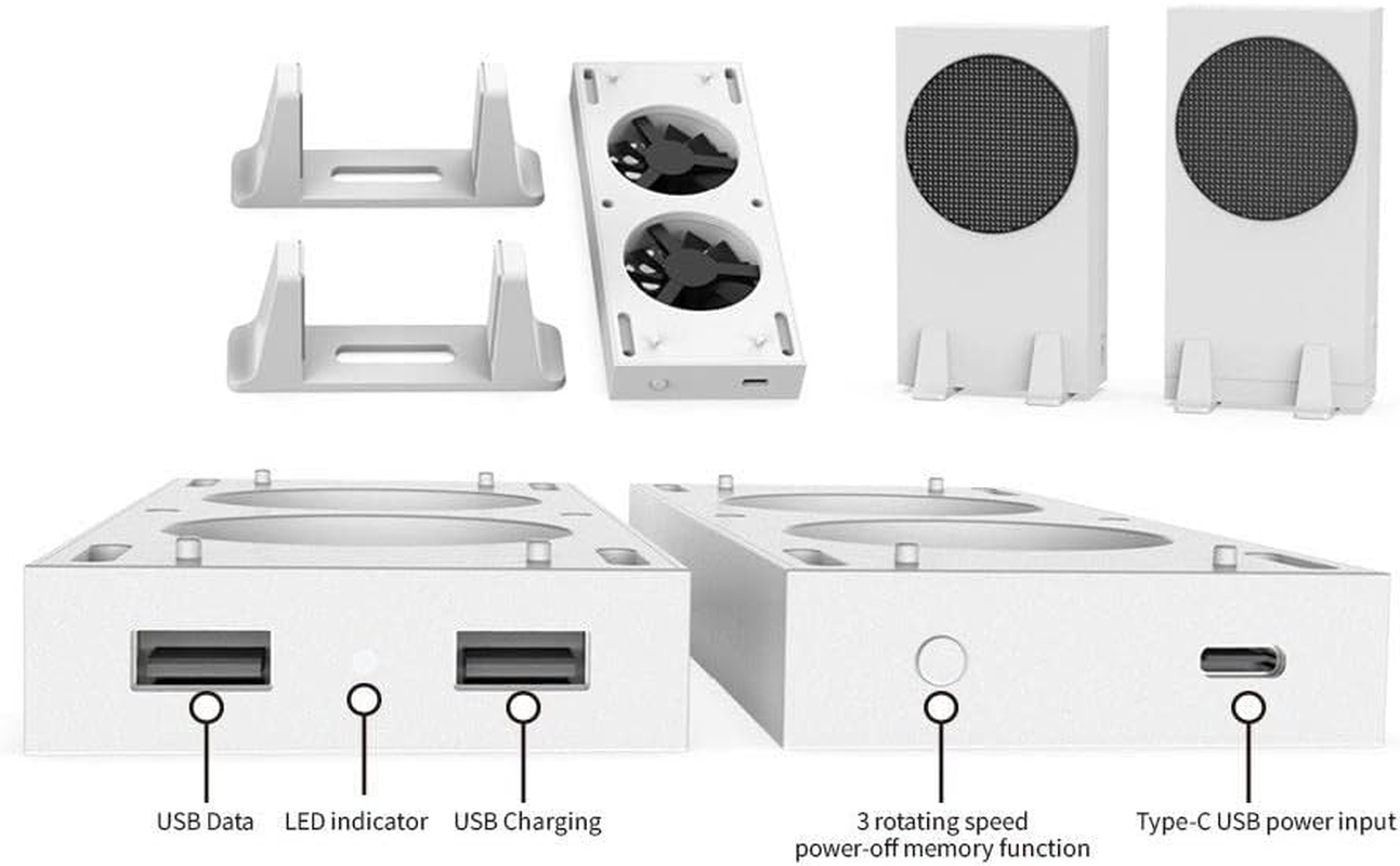 Vertical Cooling Stand Holder External Cooler 2 USB Ports Fans 3 Speeds for Xbox Series S Console Accessory Spare Part