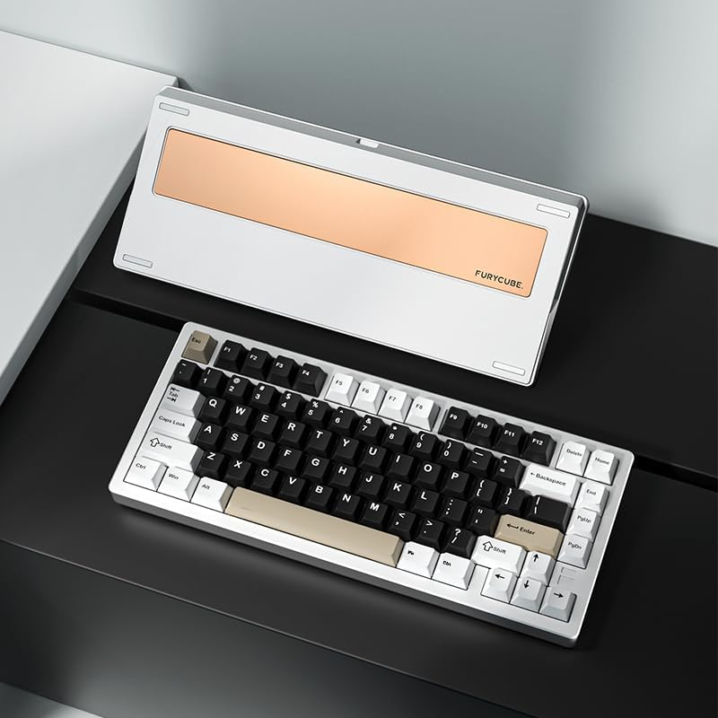 FURYCUBE F75 Wireless Mechanical Keyboard &ndash; 75% Layout, Full Aluminium Case, Tri-Mode, RGB, Hot-Swappable, Sound Dampening, Pro & Ultra Models (Moon Silver, HMX Duckling Switch)