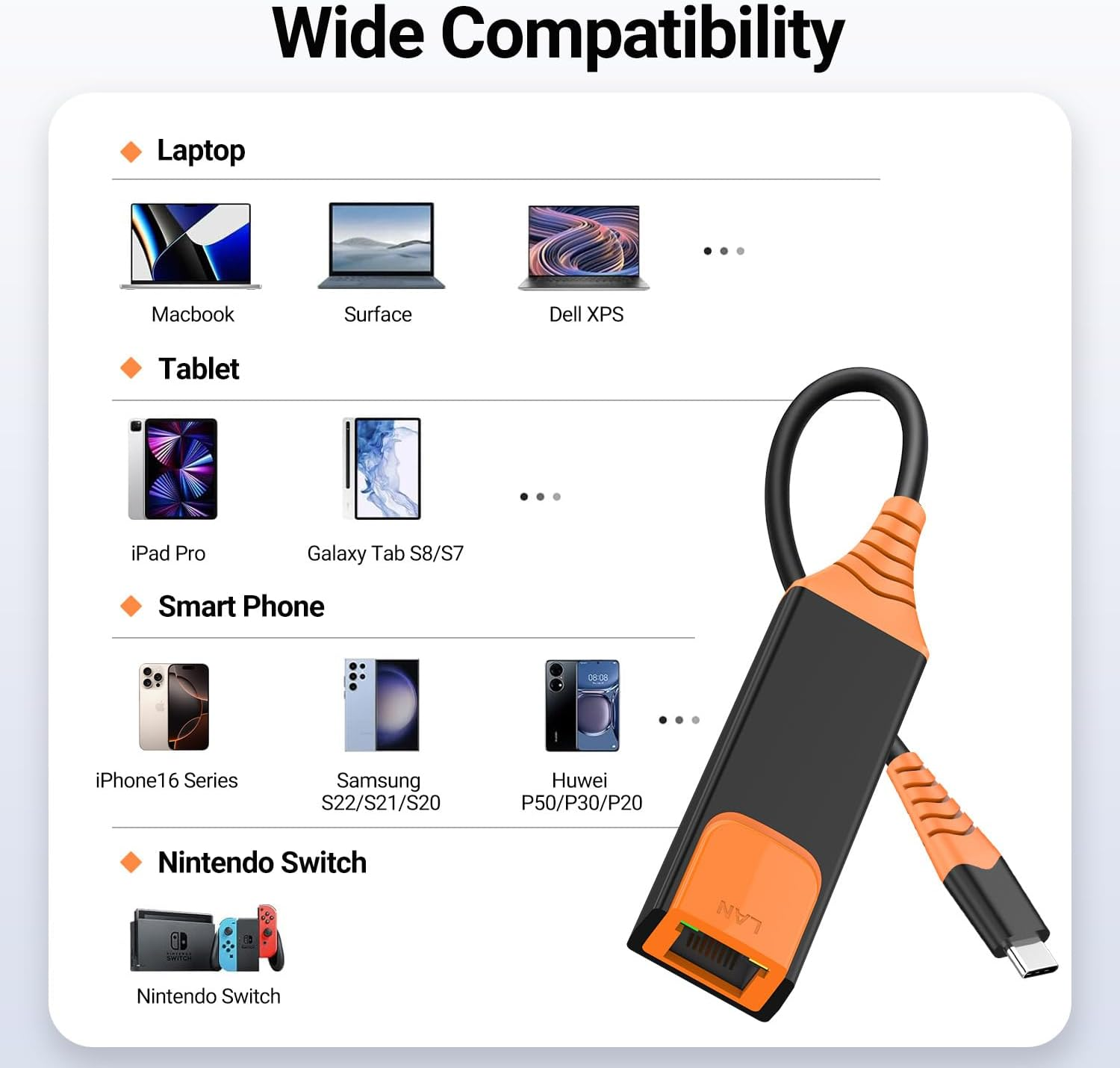 USB C to Ethernet Adapter, 1000Mbps Type C RJ45 Network Adaptor Thunderbolt 4/3 Wired LAN Internet Converter Gigabit for Switch 2 Iphone 16/15/Plus/Pro Max, Galaxy S24, PC, Macbook Air, Ipad - Grey image number 7