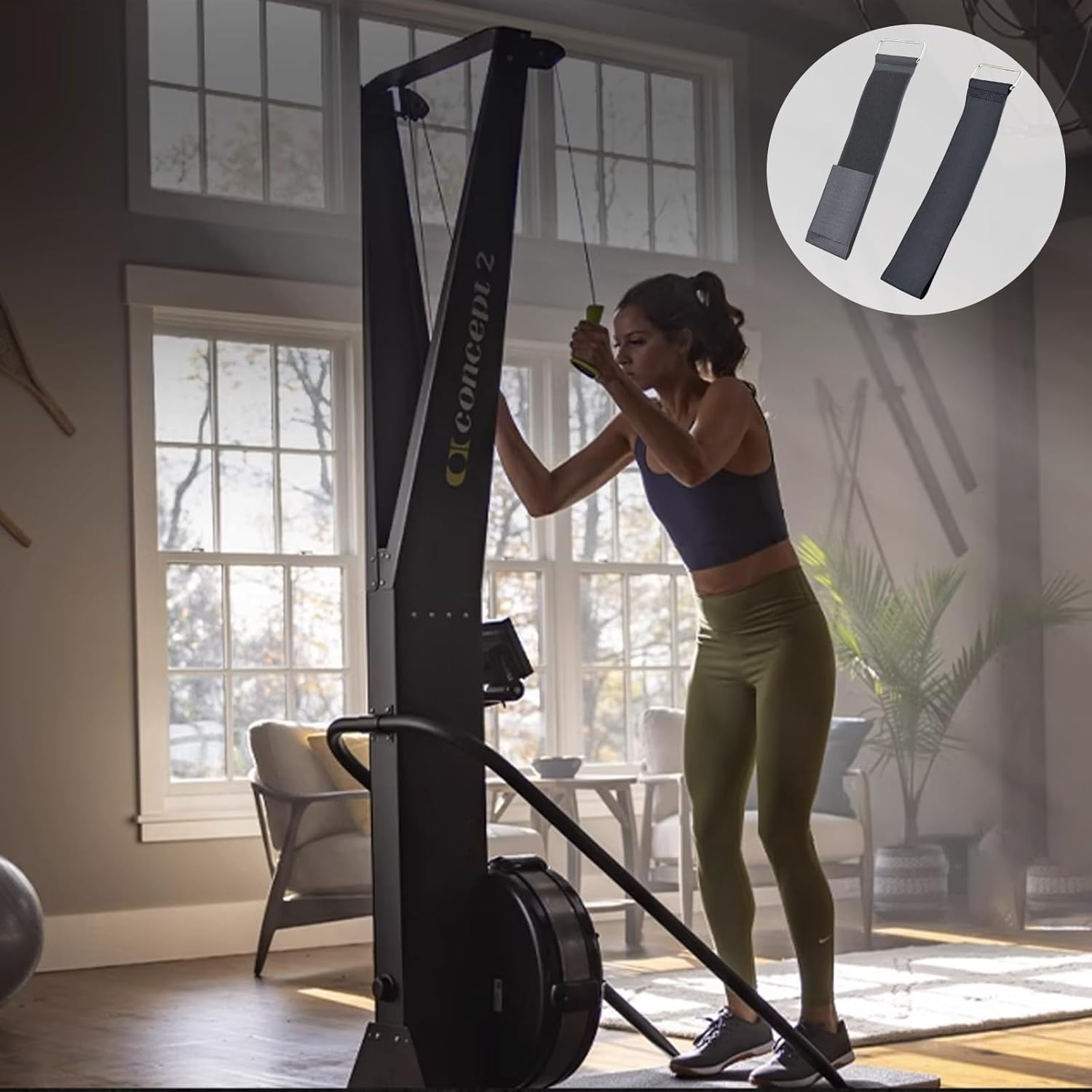 Jleivvi 1 Pair Universal Overlength Rowing Machine Foot Straps Elliptical Machine Pedals Straps Rowing Machine Pedal Trainer Straps Leg Training for Fitness Home Sports Office Accessories,50Cm image number 2