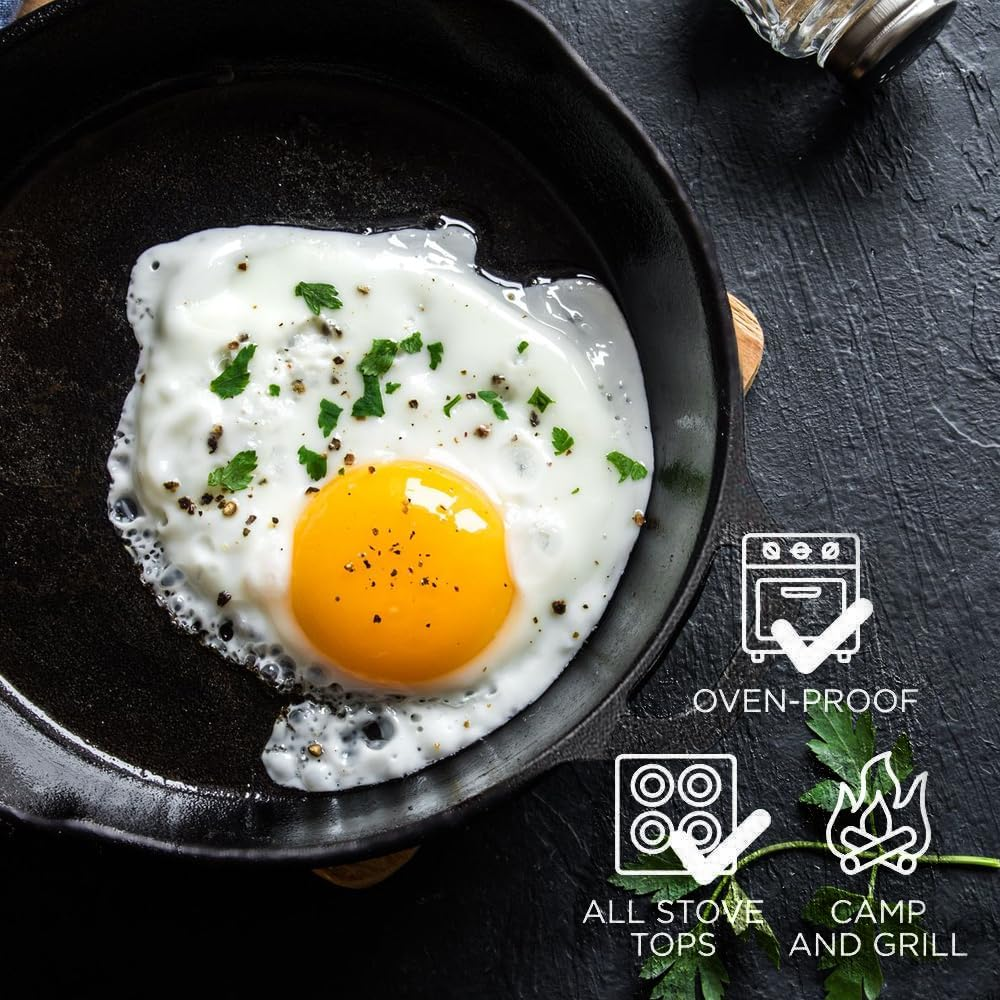 12" Frying Pans &ndash; Heavy-Duty Cast Iron Skillet and Deep Cast Iron Pan (2.5" Deep) &ndash; Pre-Seasoned Nonstick Surface for Searing, Baking, Saut&eacute;ing &ndash; Ideal for Indoor & Outdoor Cooking image number 4