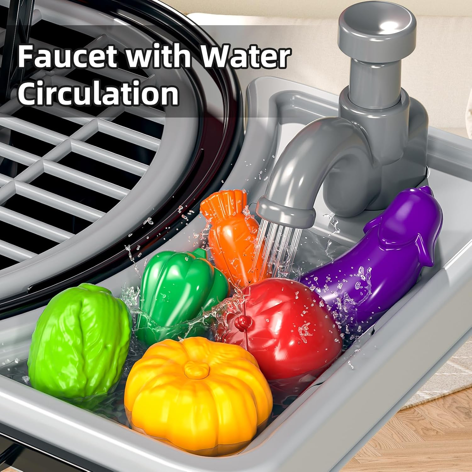 JUKUDAHU 65 PCS Play Kitchen Barbecue Toys Set for Kids Ages 3 4 5 6 7-2-Layer BBQ Grill Toys Play Food Set with Sound Smoke, Little Chef Cooking Pretend Play Gifts for Boys Girls 3-5 Indoor Outdoor image number 1