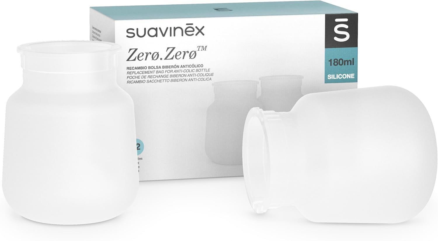 Suavinex Zero Zero Bottle Replacement anti Colic Silicone Bag, 180 Ml Capacity (Pack of 2) image number 2