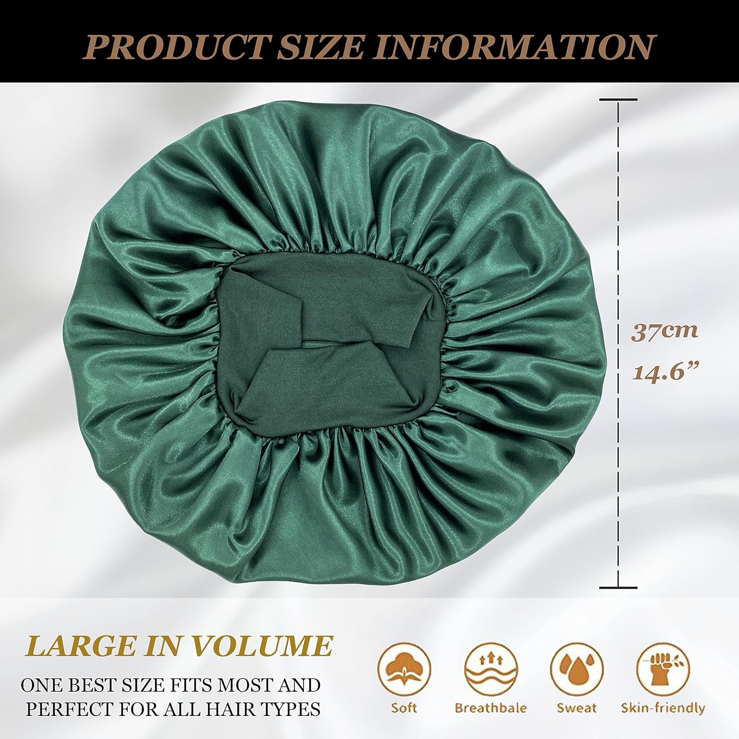 2PCS Large Satin Bonnet,Silk Bonnet Hair Wrap for Sleeping,Sleep Cap with Elastic Soft Band,Big Bonnets for Women Hair Care image number 4