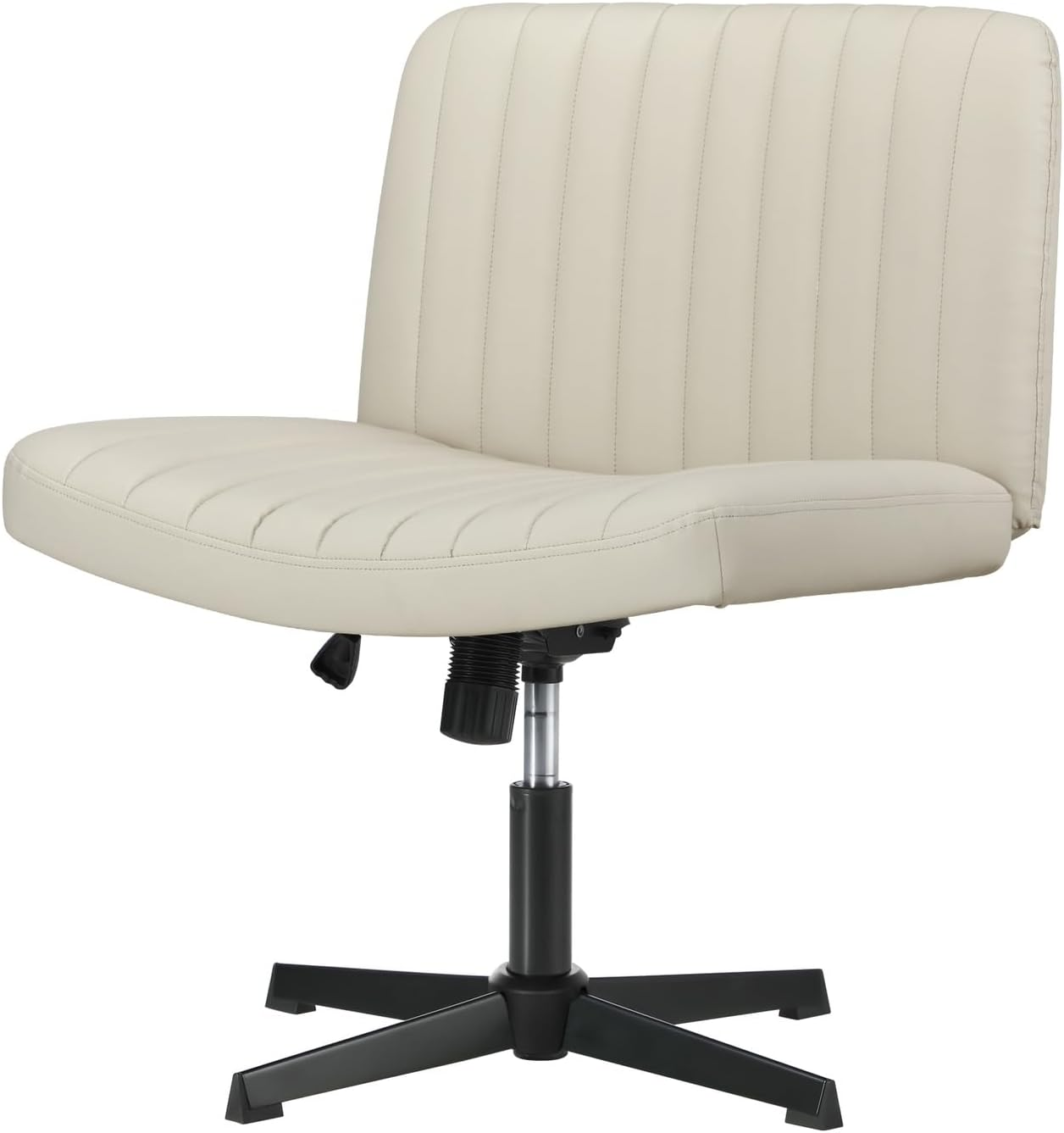 Oikiture Home Office Chair with Pu Leather Cover and Wider Seat Beige Cross Legged Office Chair image number 3