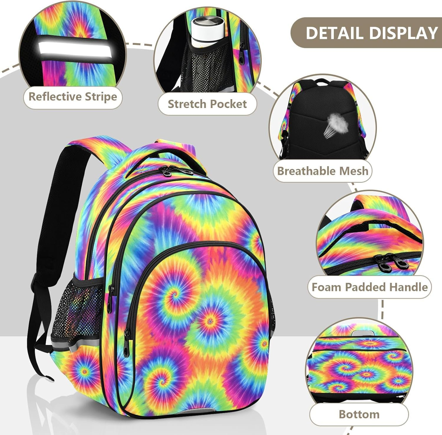 15 Inch Kids School Backpack for Boys Girls, Tie Dye Kids Laptop Backpack for Girls