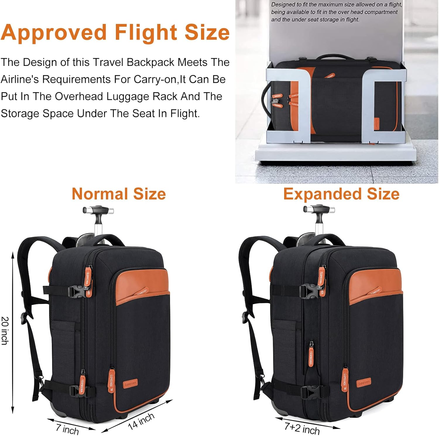 Lumesner Extra Large 40L Travel Backpack, Blue, Unisex, Waterproof, USB Charging Port, Carry-On Approved image number 3