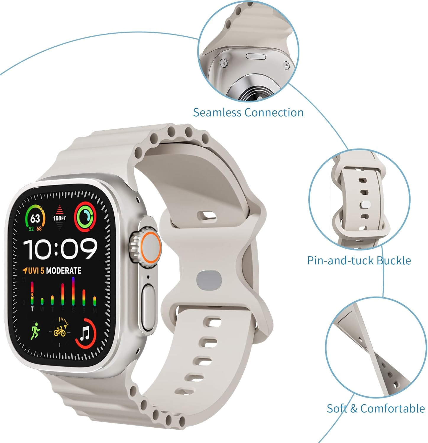 2 Pack Ocean Band for Apple Watch Strap 49Mm 42Mm 46Mm 44Mm 45Mm 41Mm 40Mm 38Mm Men Women,For Apple Watch Band Silicone Breathable Bracelet Wristband Iwatch Ultra3 Ultra Series 11 10 9 8 7 SE2 6 5 4 3 image number 3