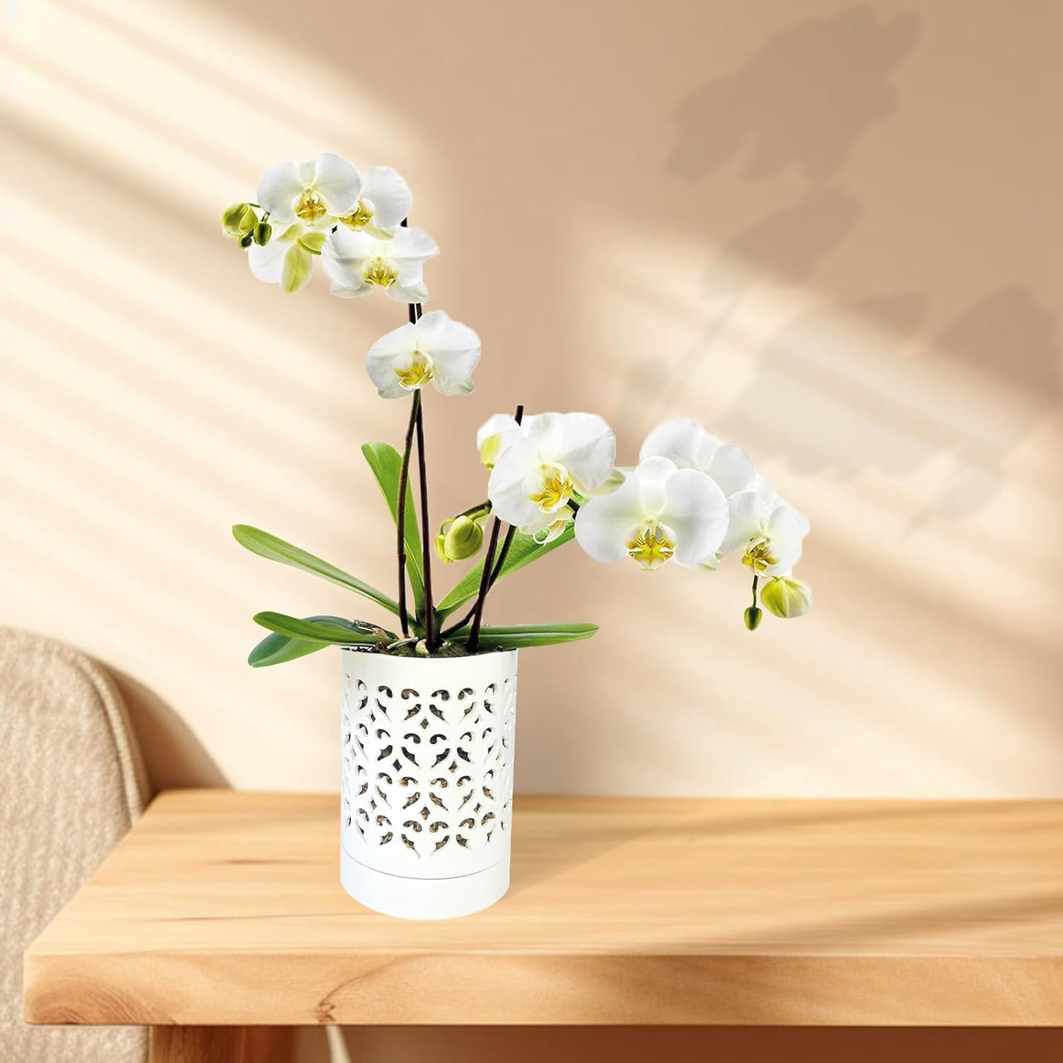 Orchid Pots with Holes,4 Inch Ceramic Orchid Pot for Repotting, Flower Planter Pot Indoor Outdoor, Breathable Easy Install Easy to Use White image number 1