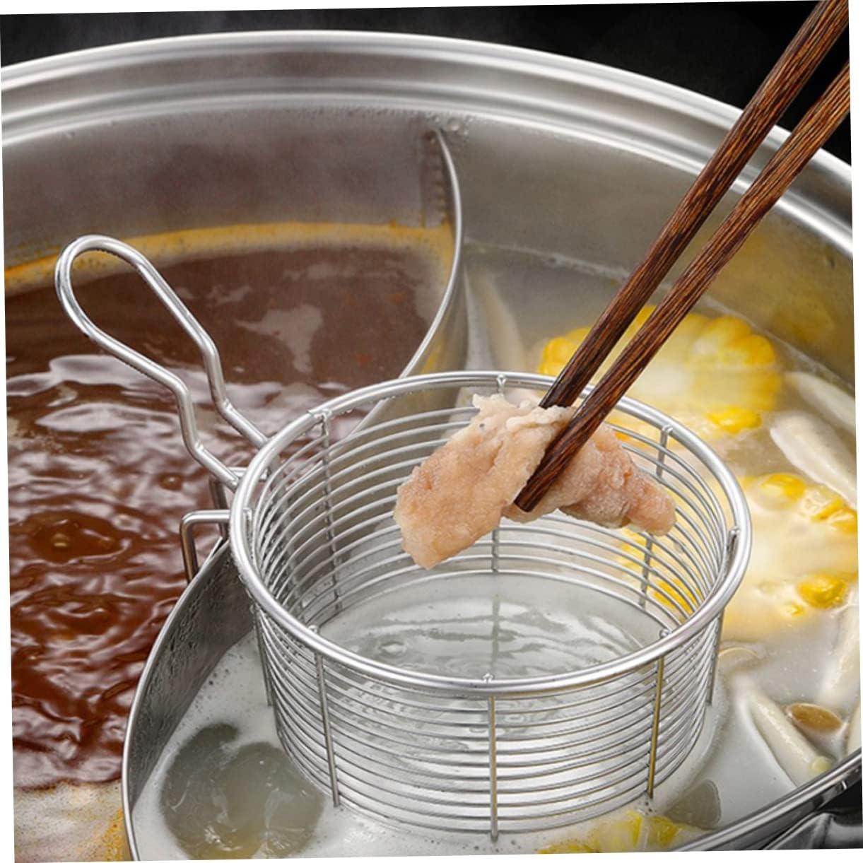 Operitacx Mesh Pasta Basket Stainless Steel Mesh Spider Strainer for Pasta Ramen Noodles Dumpling Deep Fried Food image number 4