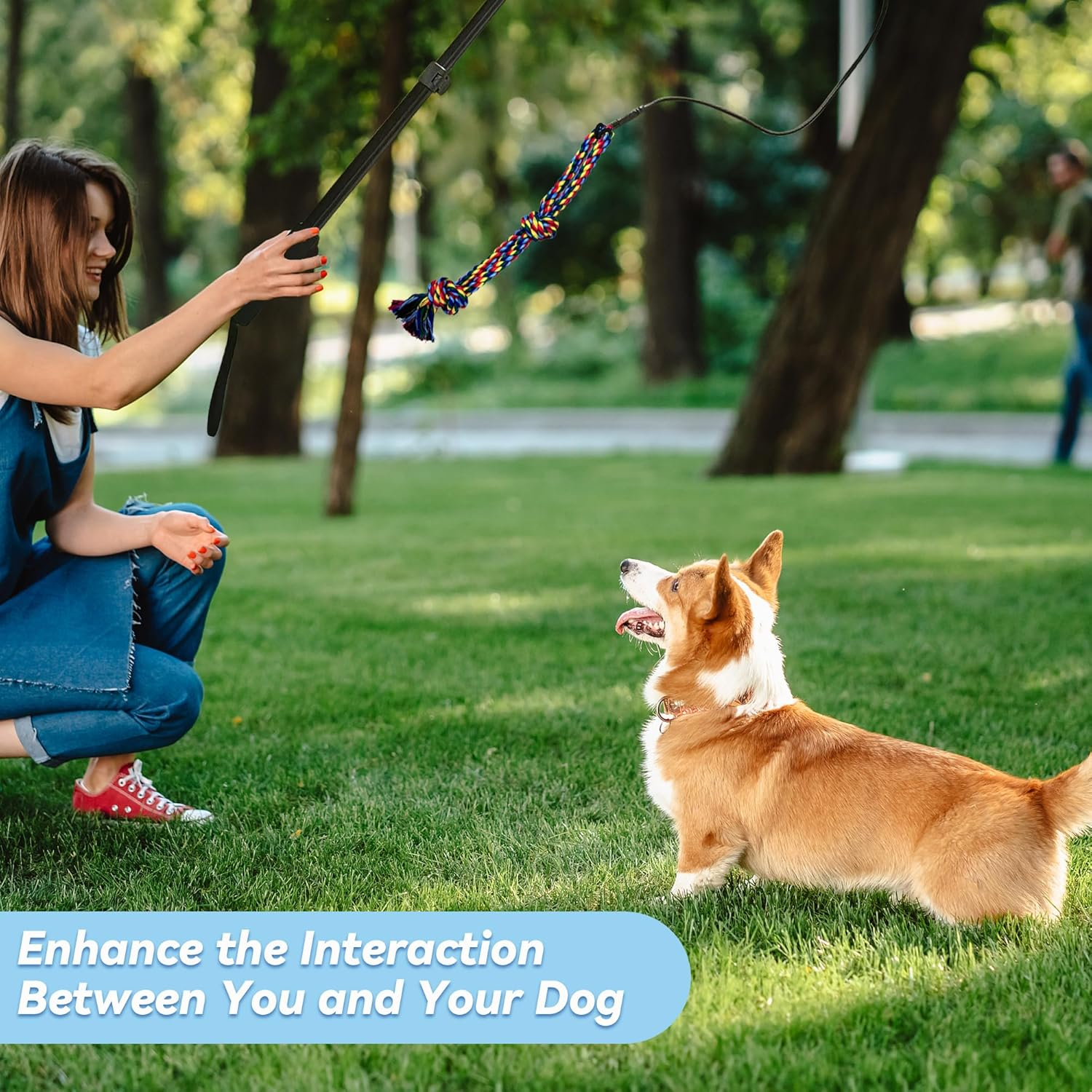 GRETMIX Flirt Pole for Dogs, 49" Dog Extendable Teaser Wand, Dog Flirt Pole with Cotton Rope Tether Lure Toys for Fun Obedience Training & Exercise, Interactive Dog Toys for Large/Medium/Small Dogs image number 1