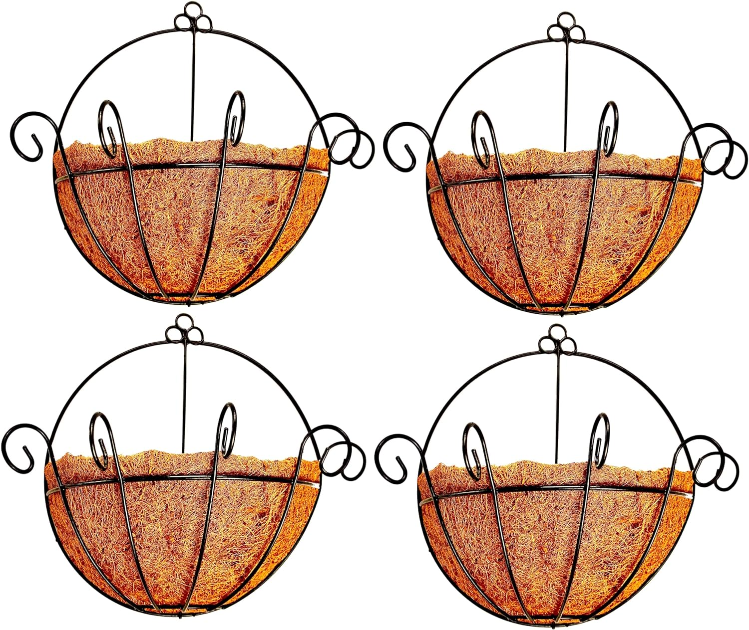 Shoplala Wall Planters for Outdoor Plants (4 Pack, 10 Inch) Metal Black Wire Flower Baskets with Coco Liner, Fence Hanging Planter Balcony over Deck Porch Railing Rail Patio Modern Herb outside Garden image number 6