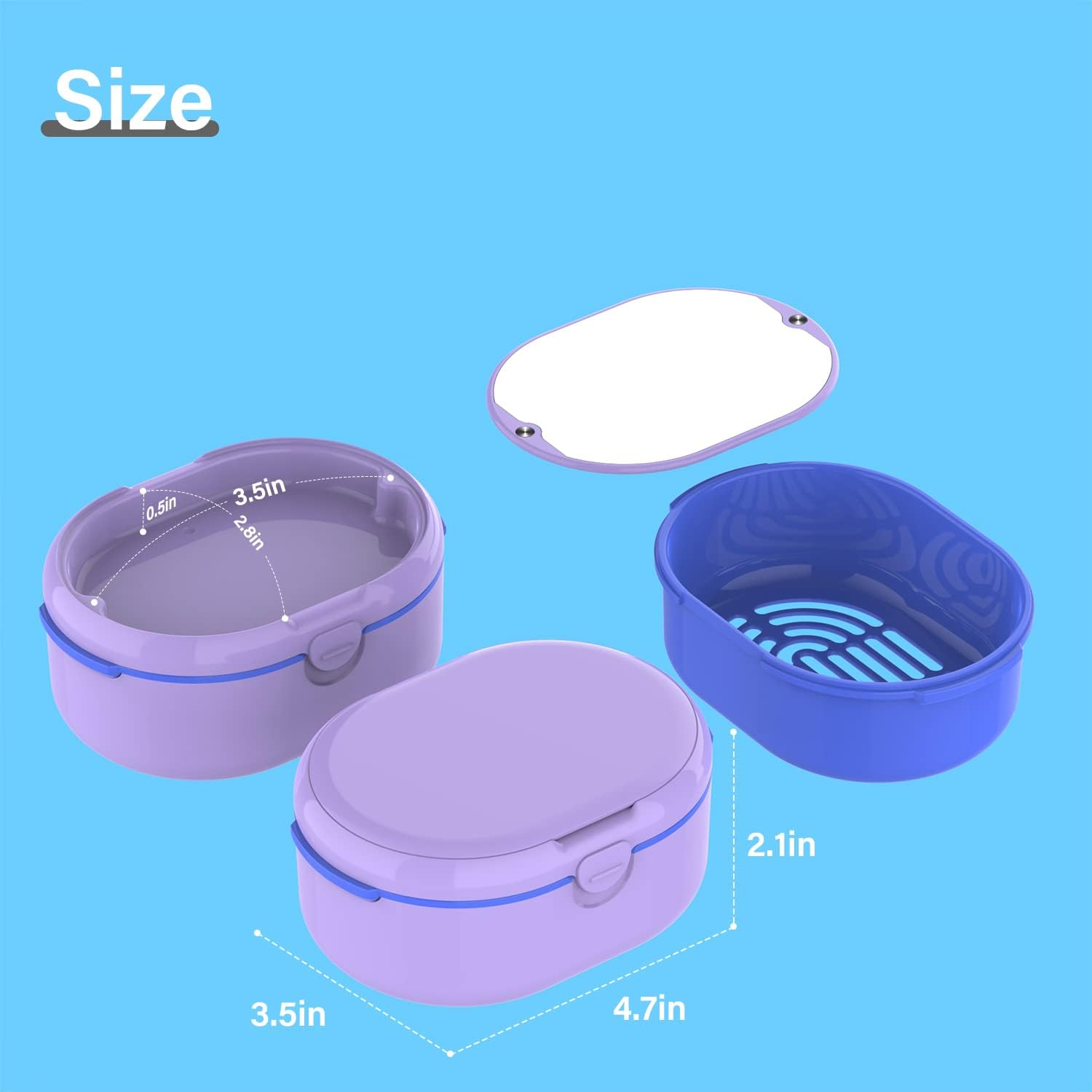 Large Denture Bath Case Cup Box Holder Storage Soak Container， Retainer Case,Mirror Orthodontics Mouth Guard Case,Suitable for Dentures, Partial Dentures, Chews and Removal Tool with Braces（Purple）&hellip; image number 5