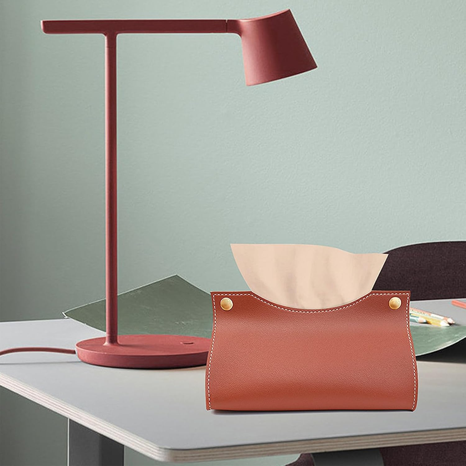 XUNQUCOM Tissue Box Holder, PU Leather Tissue Box Cover Holder Organizer for Home and Car image number 3