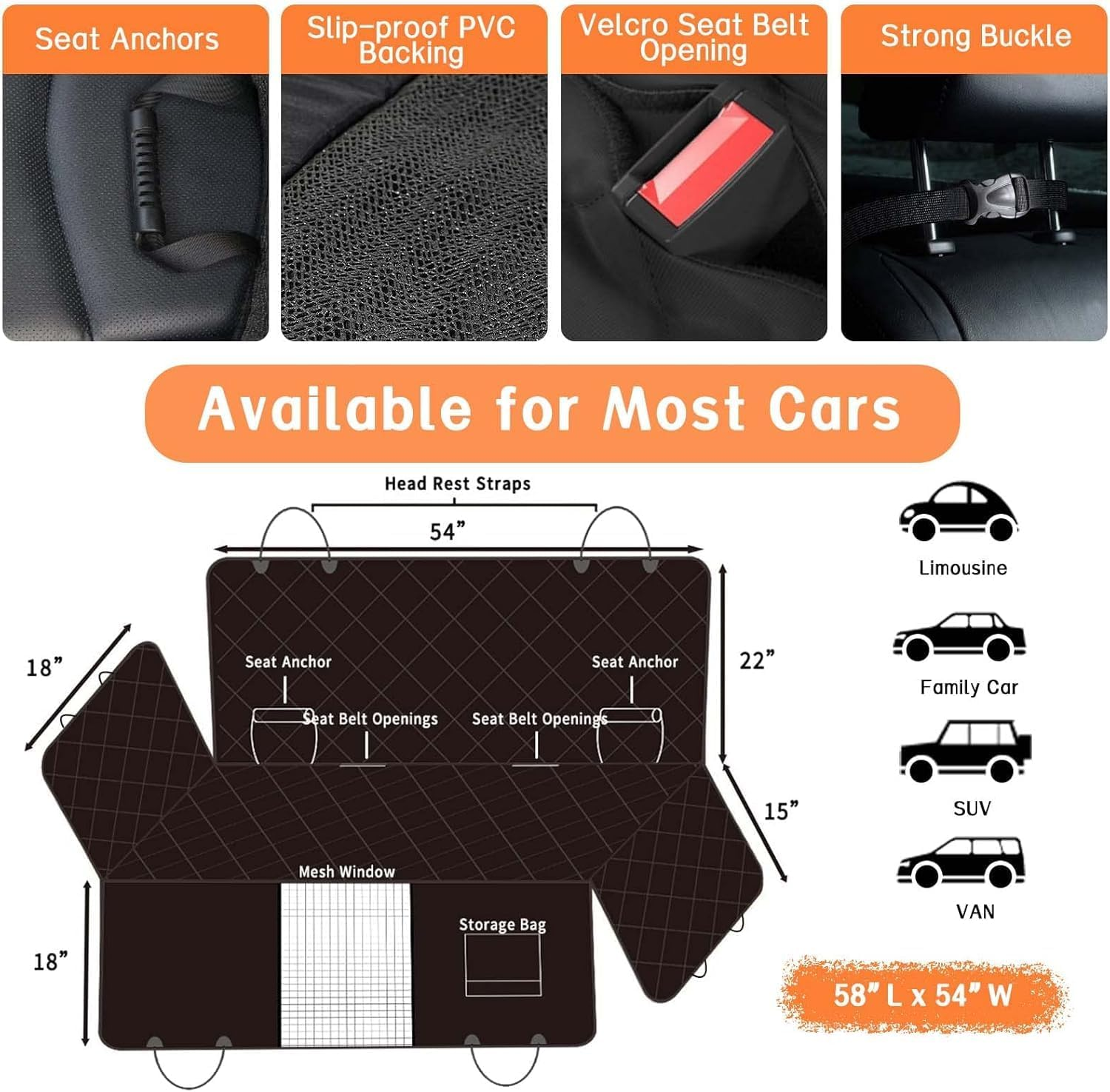 Heyinova Dog Car Seat Cover,Waterproof Pet Covers,For Back Seat Protector Scratch Proof Nonslip Hammock for against Dirt and Pet Fur Durable Pets Seat Covers,For Cars/Trucks/Suv-147X137Cm image number 3