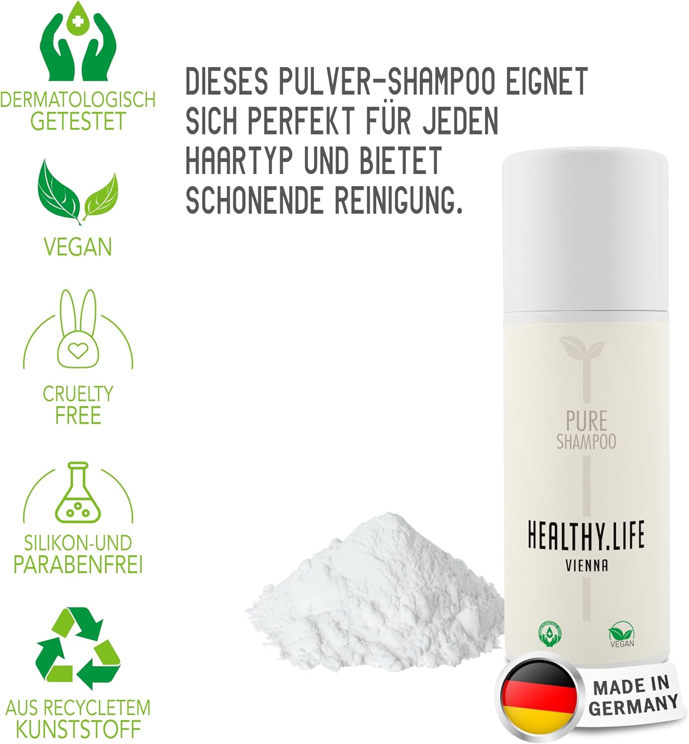 HLV - Powder Shampoo - Foam Shampoo for All Hair Types - Mild Cleansing with Cornflower Extract, Vegan, Derma Tested, Anhydrous, No Preservatives, Anti-Inflammatory & Antibacterial (40 G) image number 3