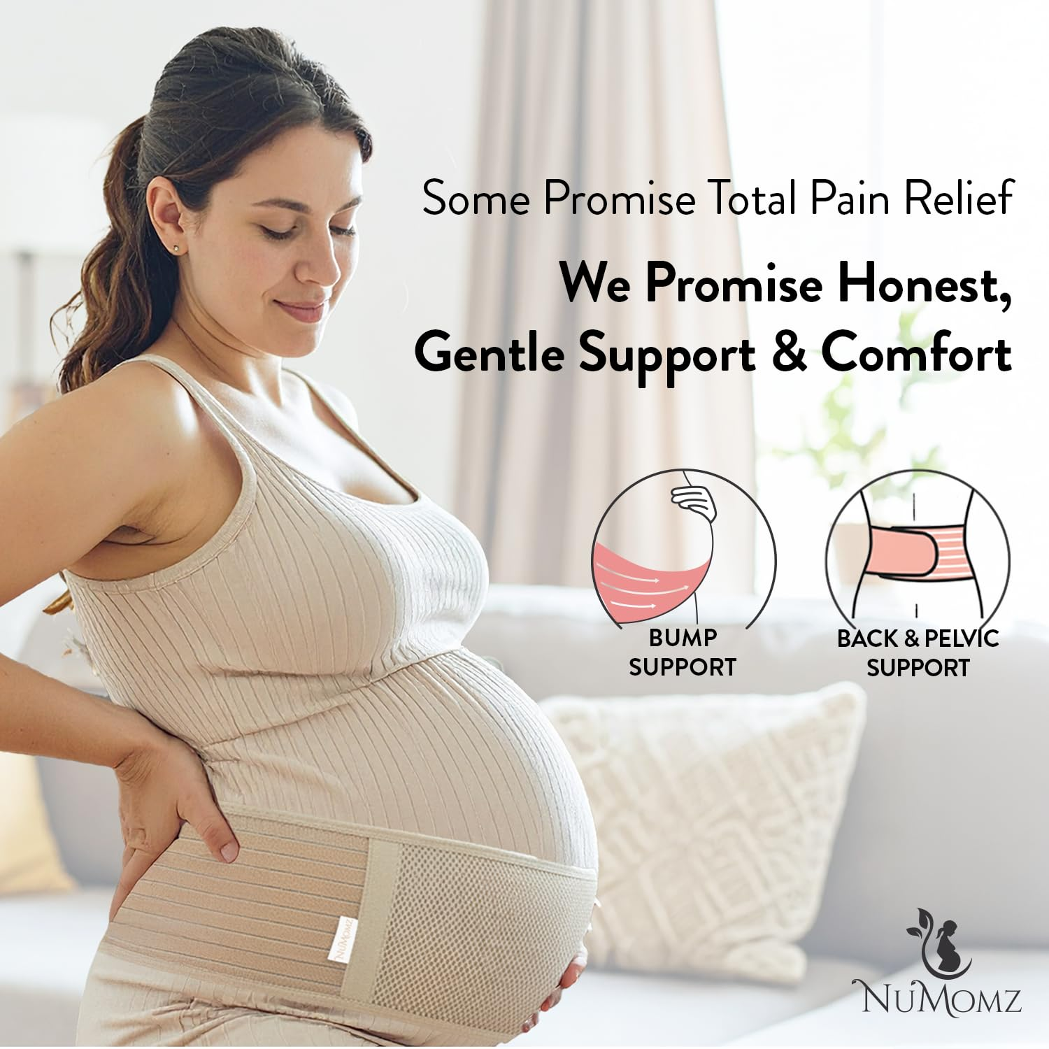 Maternity Belly Band for Pregnant Women - Adjustable Maternity Belt for Sizes XS up to XXL. Pregnancy Belly Support Band for Hip, Back, & Pelvic Pain Relief (Black)