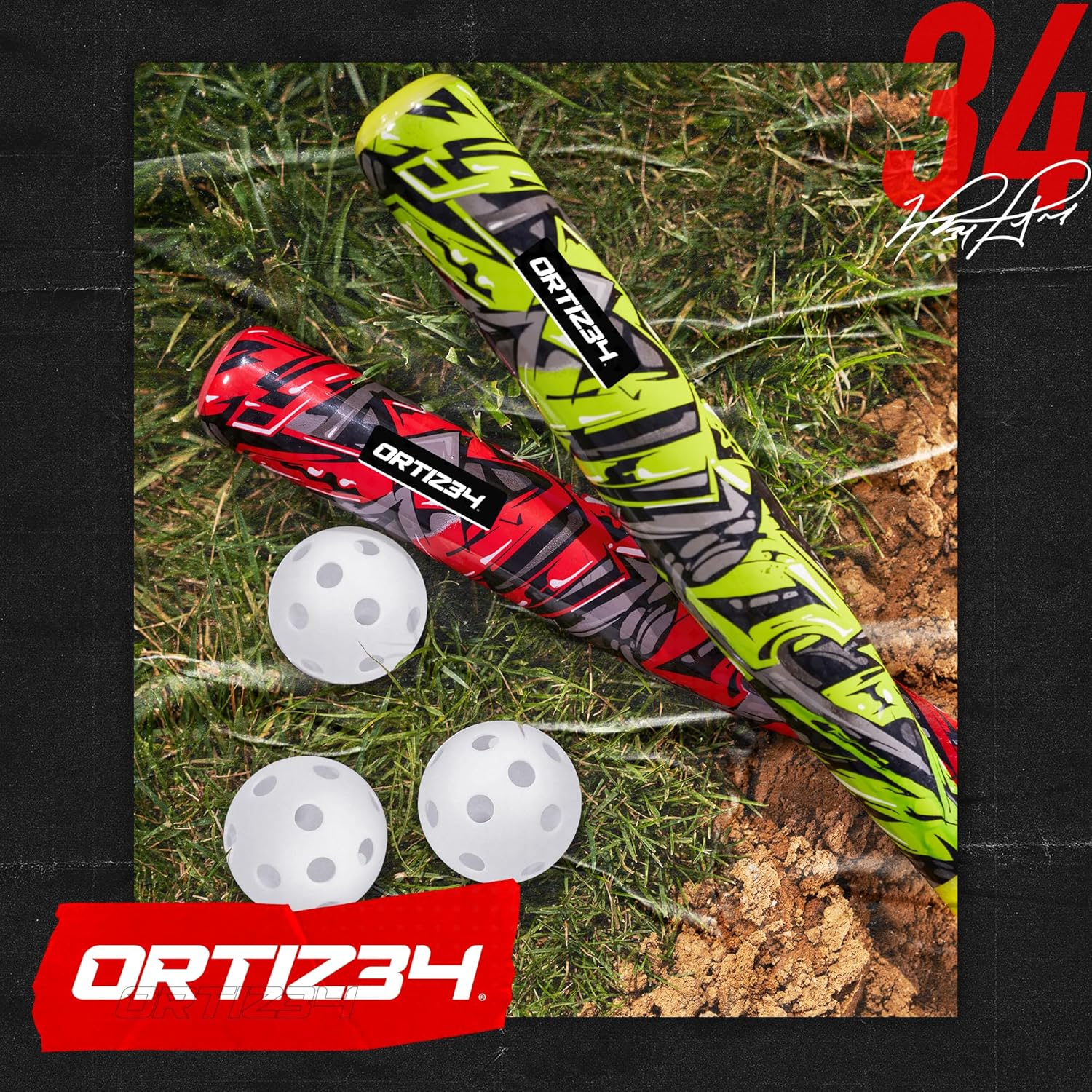 Ortiz34 Graffiti Plastic Bat & Ball Homerun Set- David Ortiz Backyard Baseball Set for Youth, Kids, Teenagers, Adults image number 3