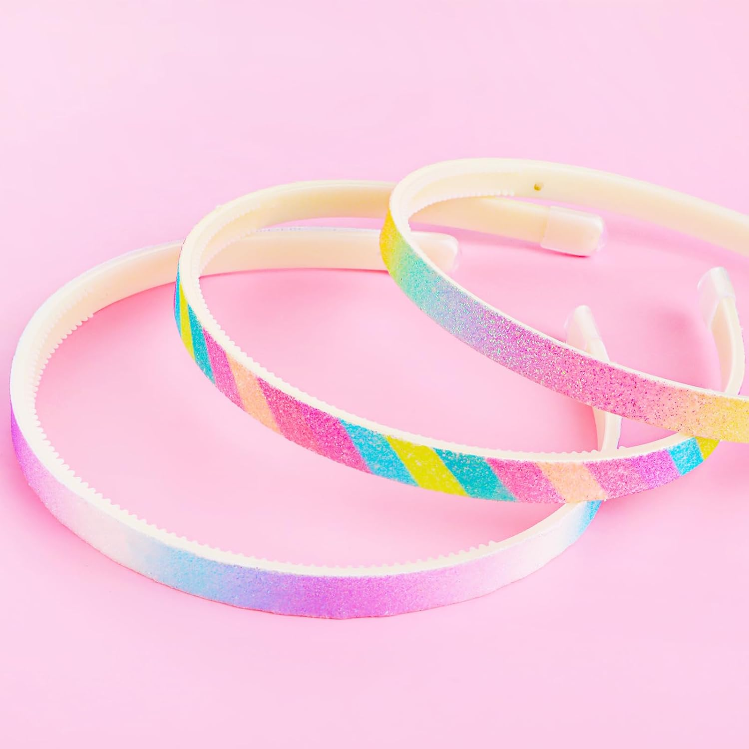 WLLHYF 3Pcs Glitter Headband Plastic Cute Sparkly Non Slip Head Bands with Teeth Colorful Confetti Rainbow Bling Sweet Hard Hairbands Little Girl Hair Accessories (Rainbow Color) image number 1