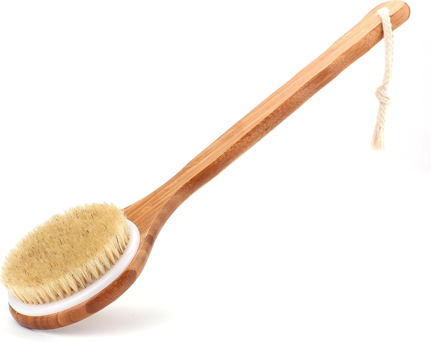 Shower Brush with Natural Bristle - Long Bamboo Handle Bath Body Brush for Wet or Dry Brushing - Improves Blood Circulation, Exfoliating Skin image number 3