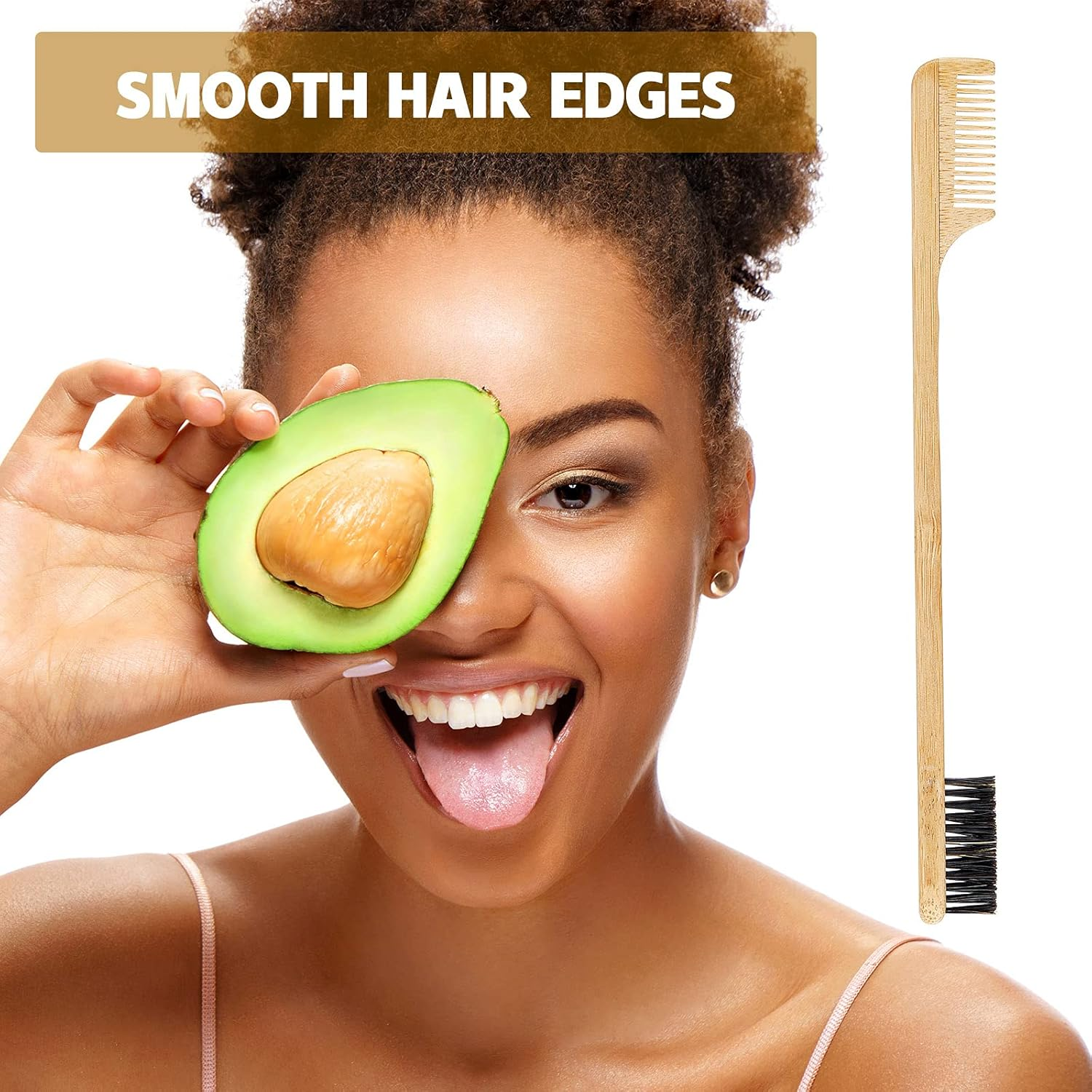 Geiserailie 3 Pieces Moustache Comb and Brush Hair Edge Bamboo Brushes 2-In-1 Edge Mustache Comb Gentle Control Wood Eyebrow Tool