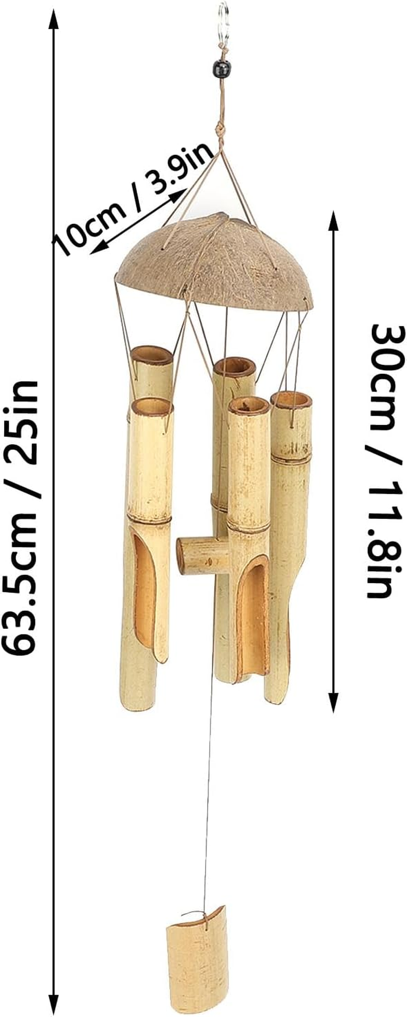 Bamboo Wind Chimes, Coconut Shell Top Hanging Decor Craft, Relaxing Melody for Garden Decor, Indoor Outdoor, Home, Balcony image number 4