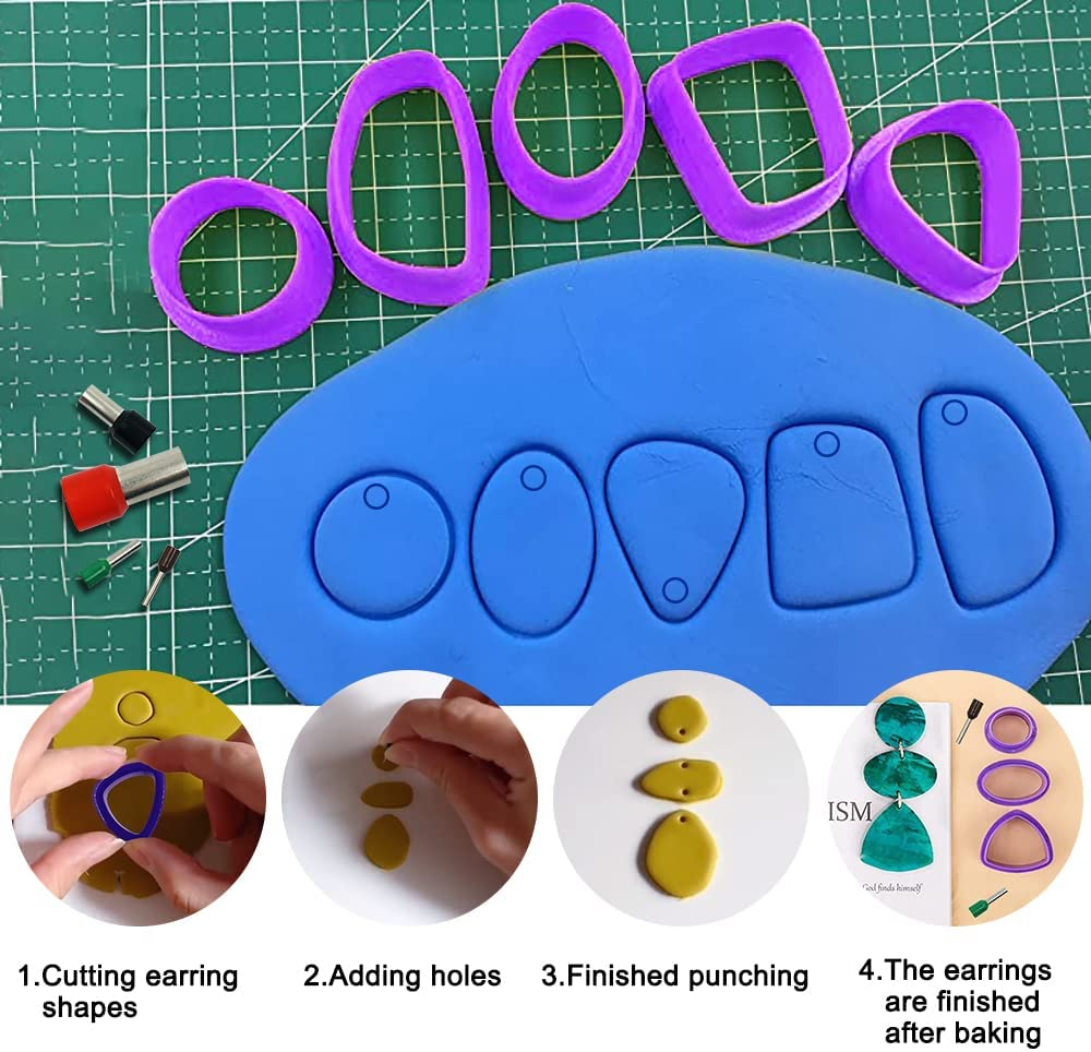 SENHAI Polymer Clay Cutters, 18 Pcs Clay Earring Cutters Different Shape Plastic with Earring Cards, Hooks, round Circle Shape Cutters Mold for Polymer Clay Jewelry Making