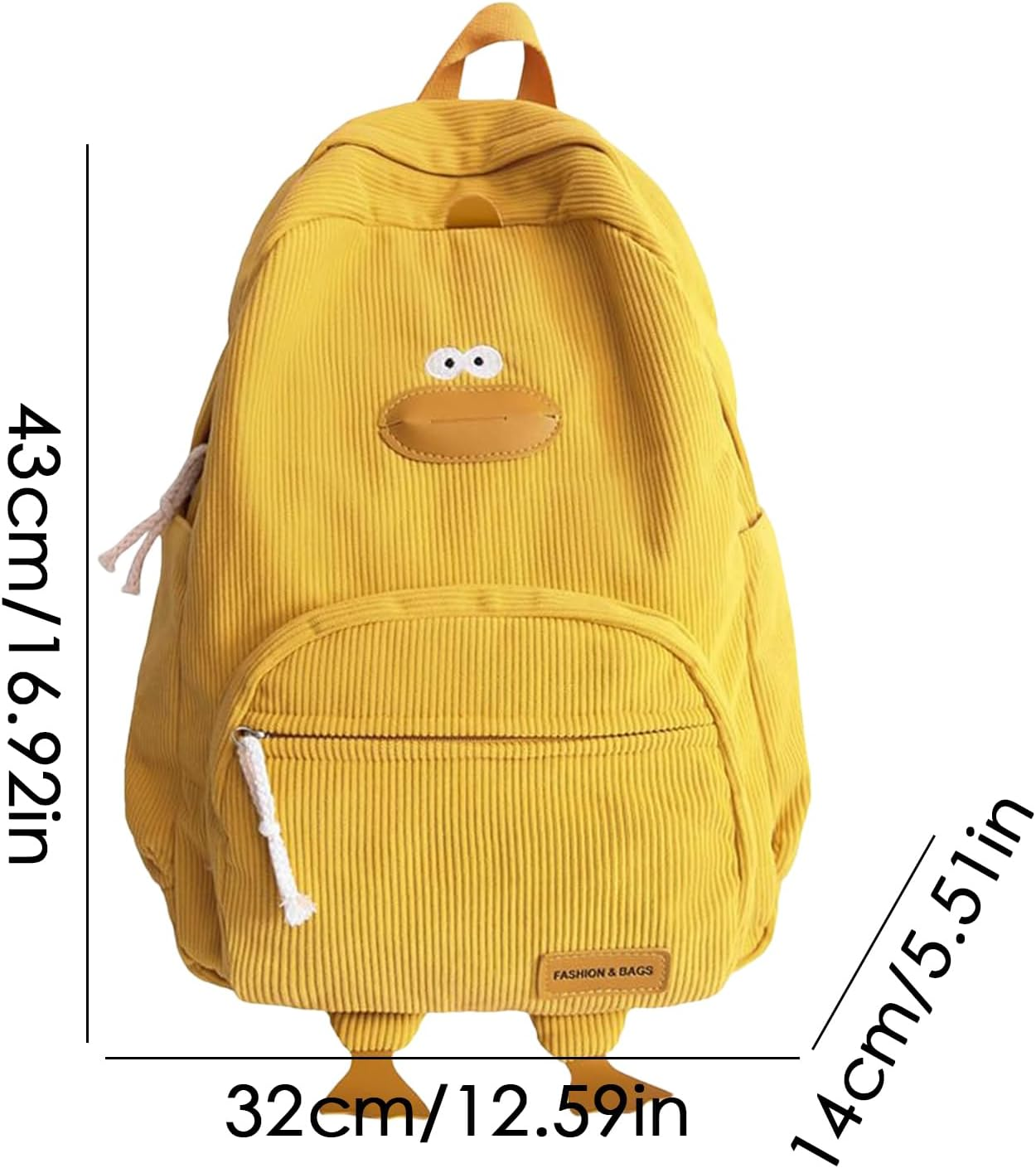 Novelty Duck Backpack, Funny Animal Cartoon Corduroy Backpack Kaw-Aii Aesthetic Laptop Backpacks Preppy Stuff Travel Laptops Bag Large Outdoor Waterproof Casual Daypacks for Cell Phone Laptop Books