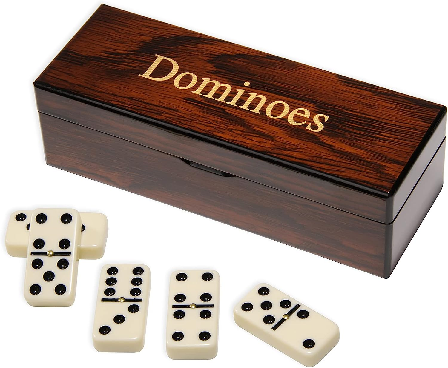 MINGXUN Double 6 Dominoes Gift Set 28 Tiles with Spinner in Wooden Box
