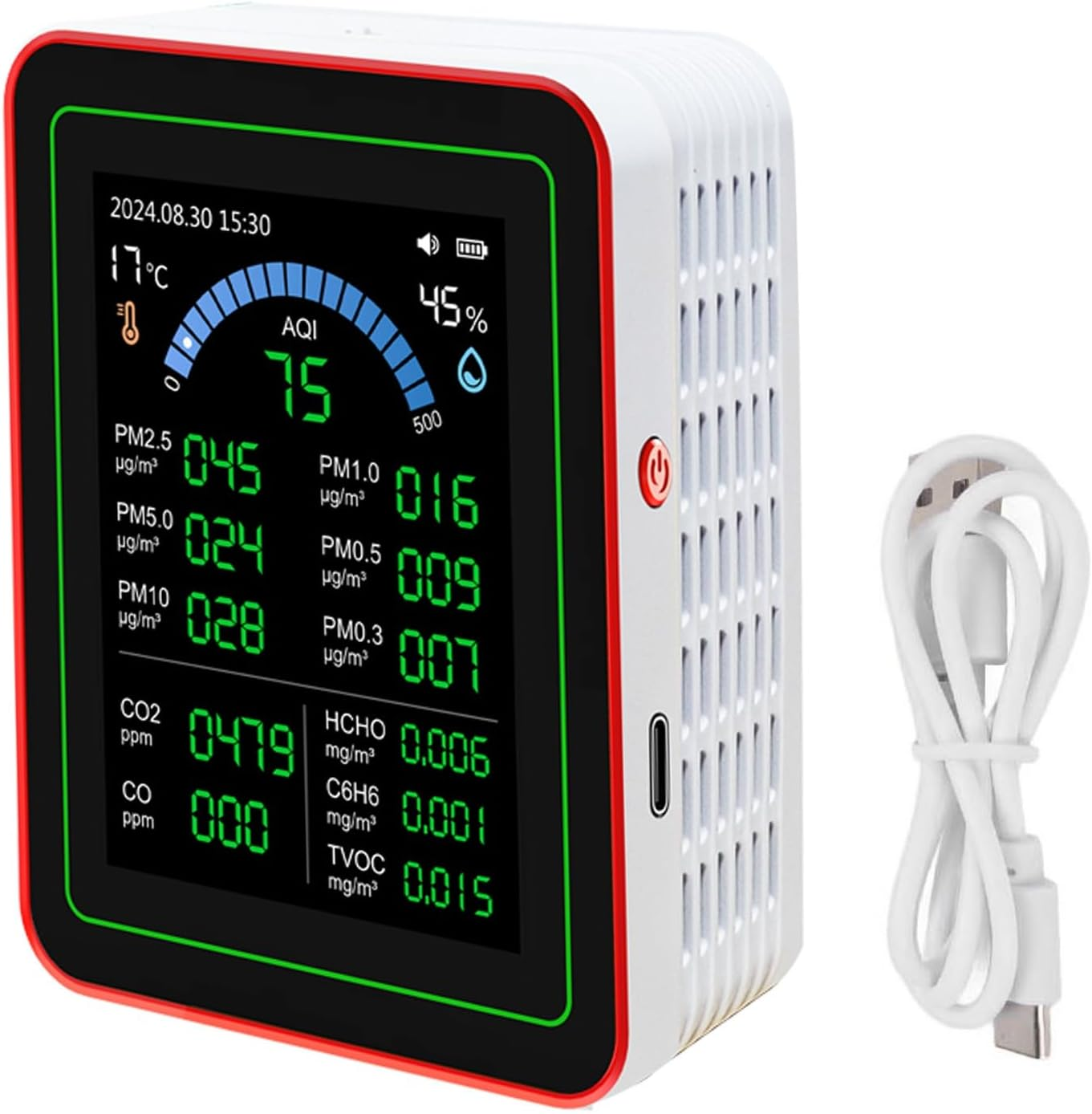 18 in 1 Air Quality Meter, Indoor CO2 HCHO TVOC PM2.5 Tester with Battery, Data Curve Display, Real Time Monitoring Storage for Home Office​ image number 2