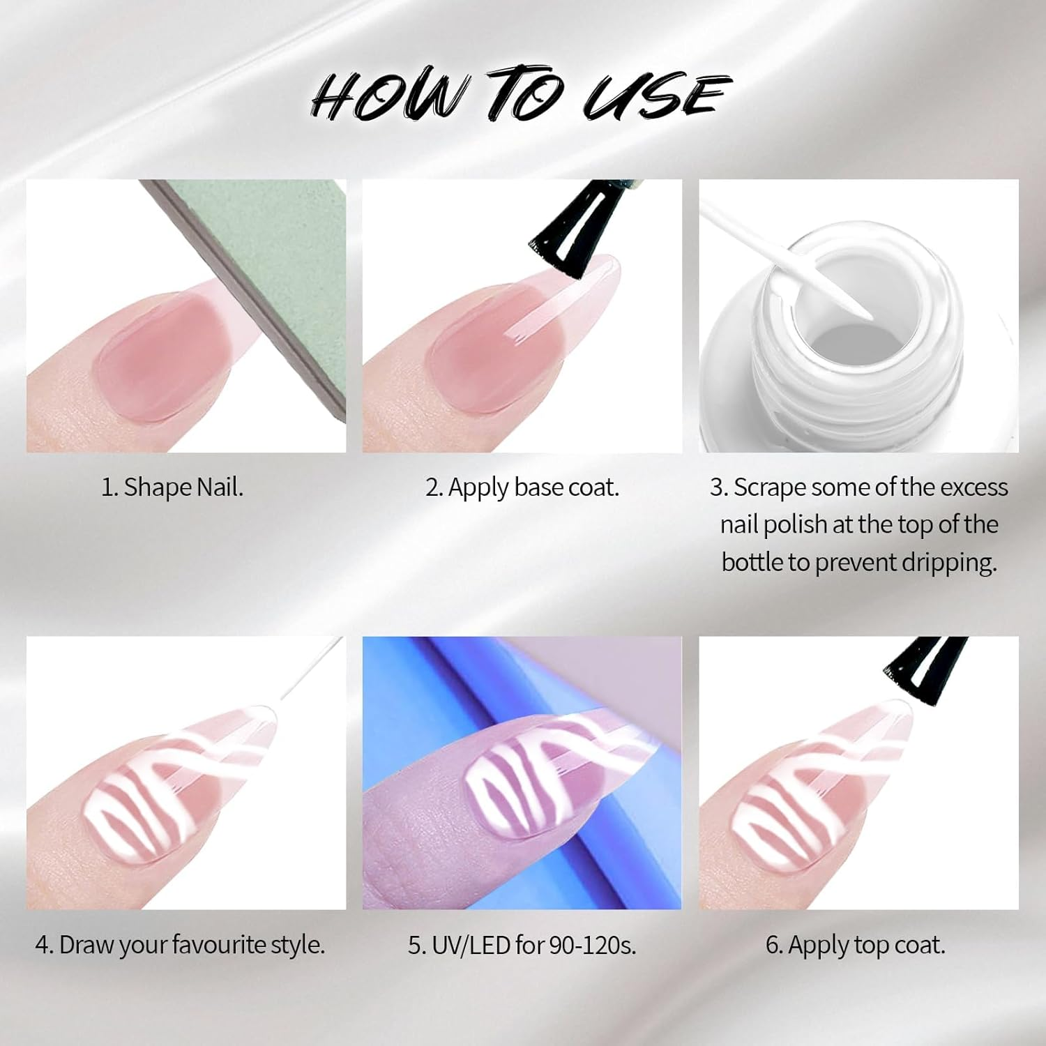 2X12Ml White and Black Painted Gel Nail Polish Set, Painting Line Gel (With Built-In Fine Brush), High Gloss Long-Lasting DIY Nail Art Home Nail Salon Gel Liner LED/UV Application. image number 3