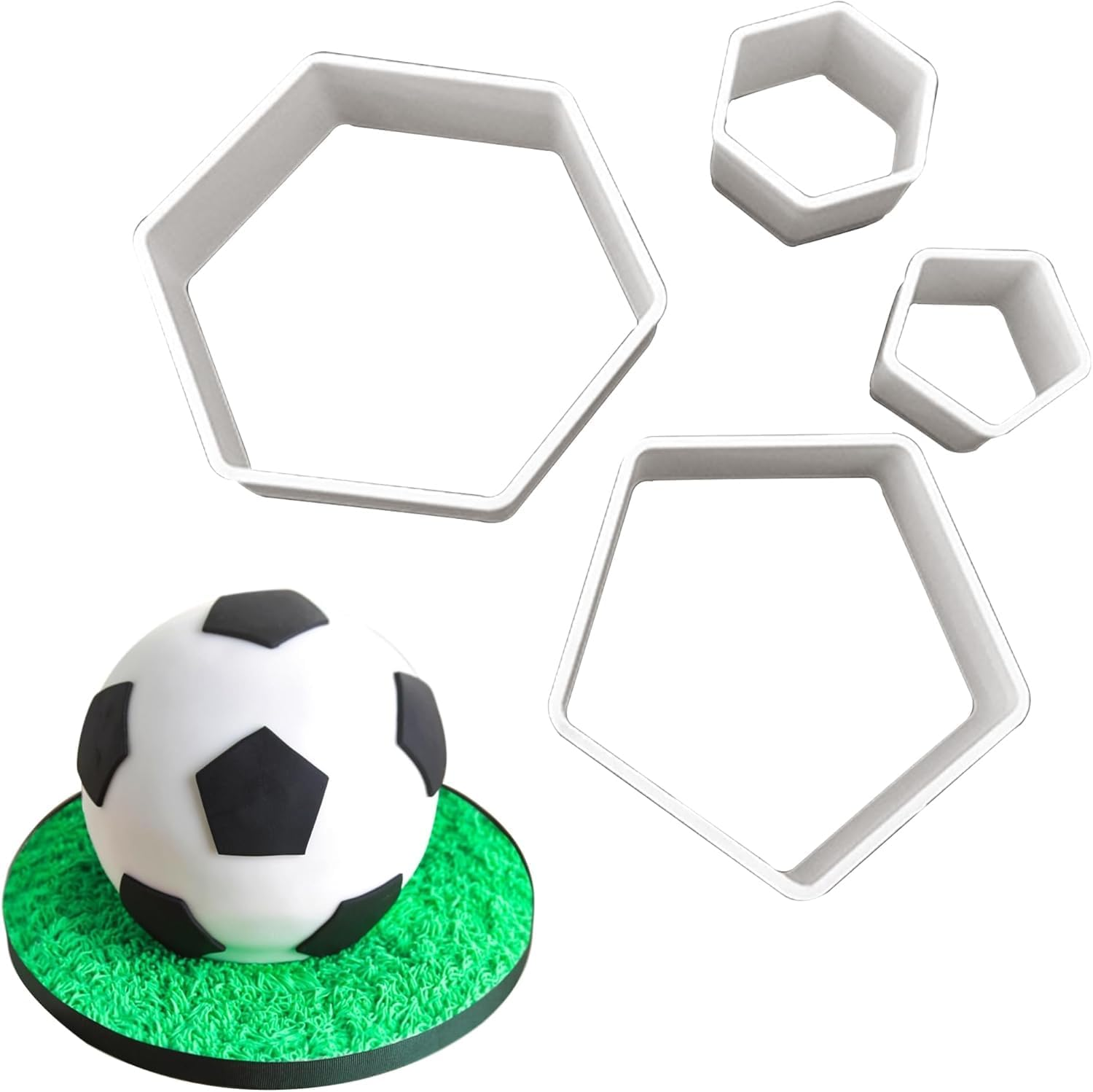 4 Pcs Soccer Ball Cookie Cutter,Hexagon Cookie Cutter,Football Cake Fondant Cutter Funny Biscuit Cutters,Multi Size Football Soccer Pattern Cutters Mould for Baking Cake Decorations