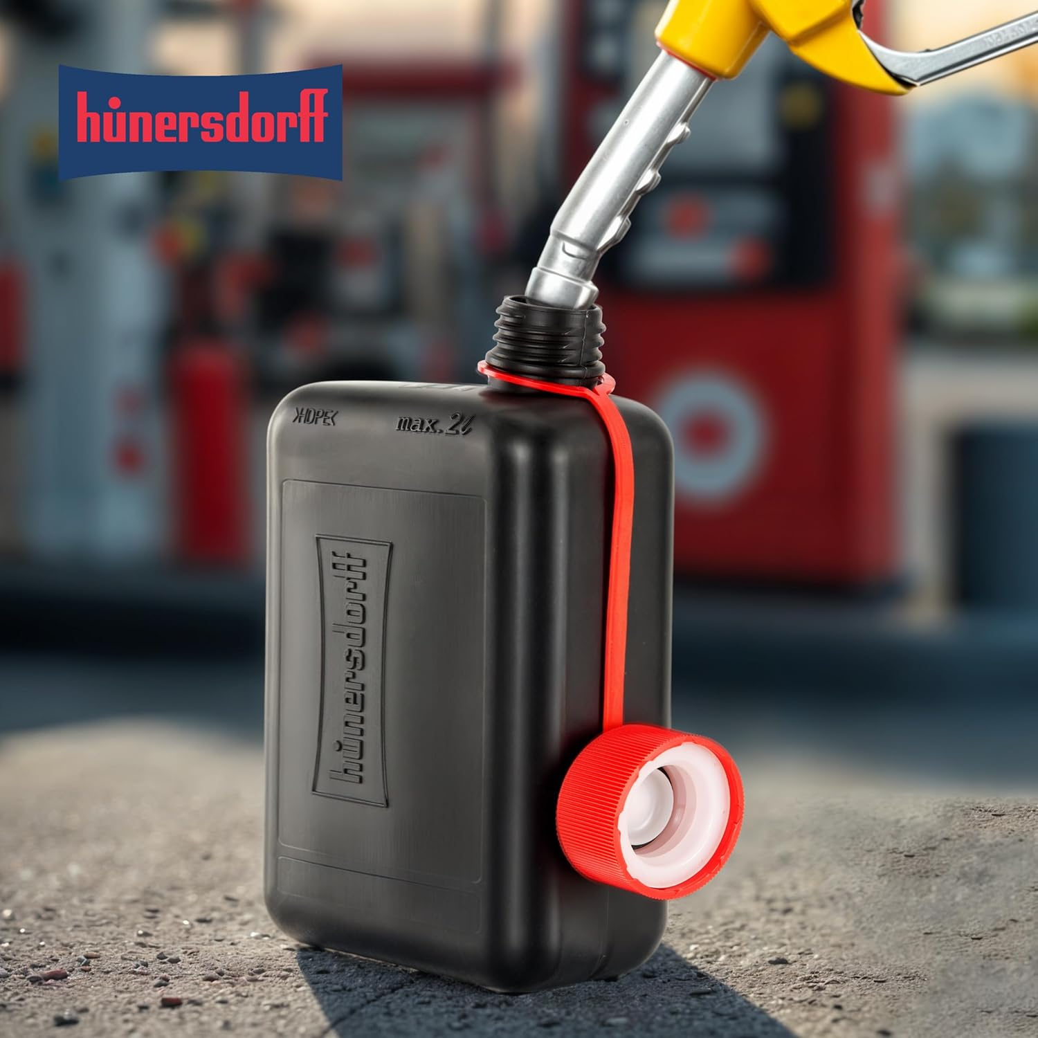 H&uuml;nersdorff Fuel Canister Standard 2 L, Replacement Canister for Small Cars and Hybrid Vehicles, HD-PE, Made in Germany, T&uuml;v-Certified Production, Black image number 3