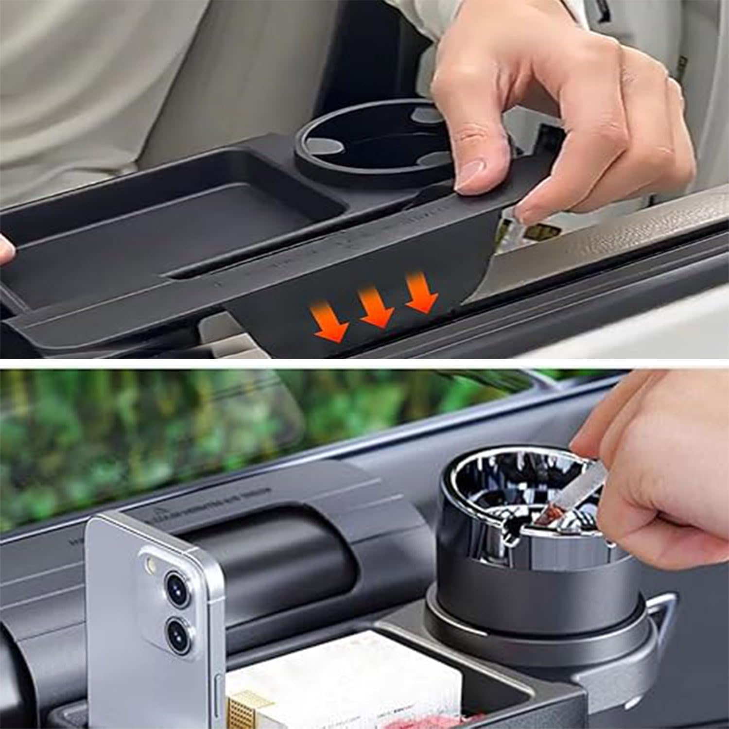 Car Cup Holder, Car Door Cup Holder, Door Side Hanging Window Cup Holder Tray with Phone Holder Charging Cable Port Non Slip Slient Universal Cup Holder for Car Door Window Cup Holder image number 6