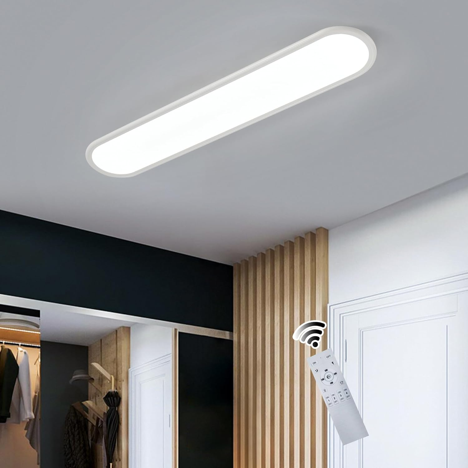 Ganeed Modern Dimmable LED Ceiling Light, Acrylic Ultra Thin Ceiling Lamp with Remote, 70Cm Semi Flush Mount Ceiling Light LED Chandelier for Bedroom Living Dining Room Kitchen, 3000K-6000K - Black/120Cm image number 6