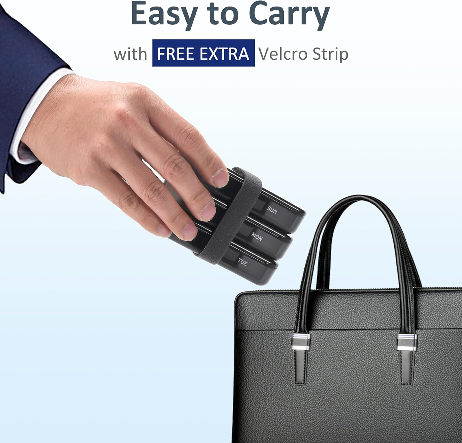 Fullicon Extra Large AM PM Pill Organiser 7 Day &ndash; Weekly Pill Box 2 Times a Day, Travel Medicine Container, Vitamin & Supplement Dispenser, Jumbo Dosette Case for Purse or Handbag (Black) - Black image number 4