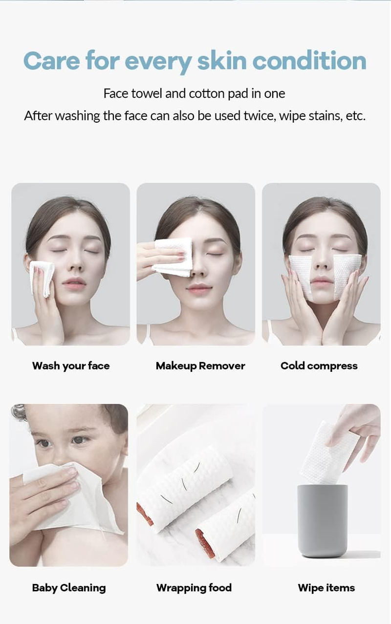 KEPTFIT Soft and Dry Wipe, 100% Cotton, Disposable Face Towel, Lint Free, Wet Use for Sensitive Skin, Facial Cleansing, Makeup Removal, Surface Cleaning (300 Count (Pack of 3)) 2 Pcs - 200 Count (Pack Of 2) image number 3