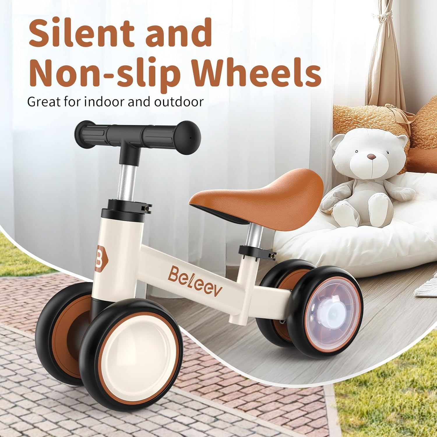 BELEEV B3 Colorful Lighting Balance Bike for 1-3 Year Old Boy Girl, Light-Up Wheels, Adjustable Seat & Handlebar, 135&deg; Safe Limited Steer, Soft Seat, Toddler Baby Bike First Birthday Gift 10-36 Month image number 4