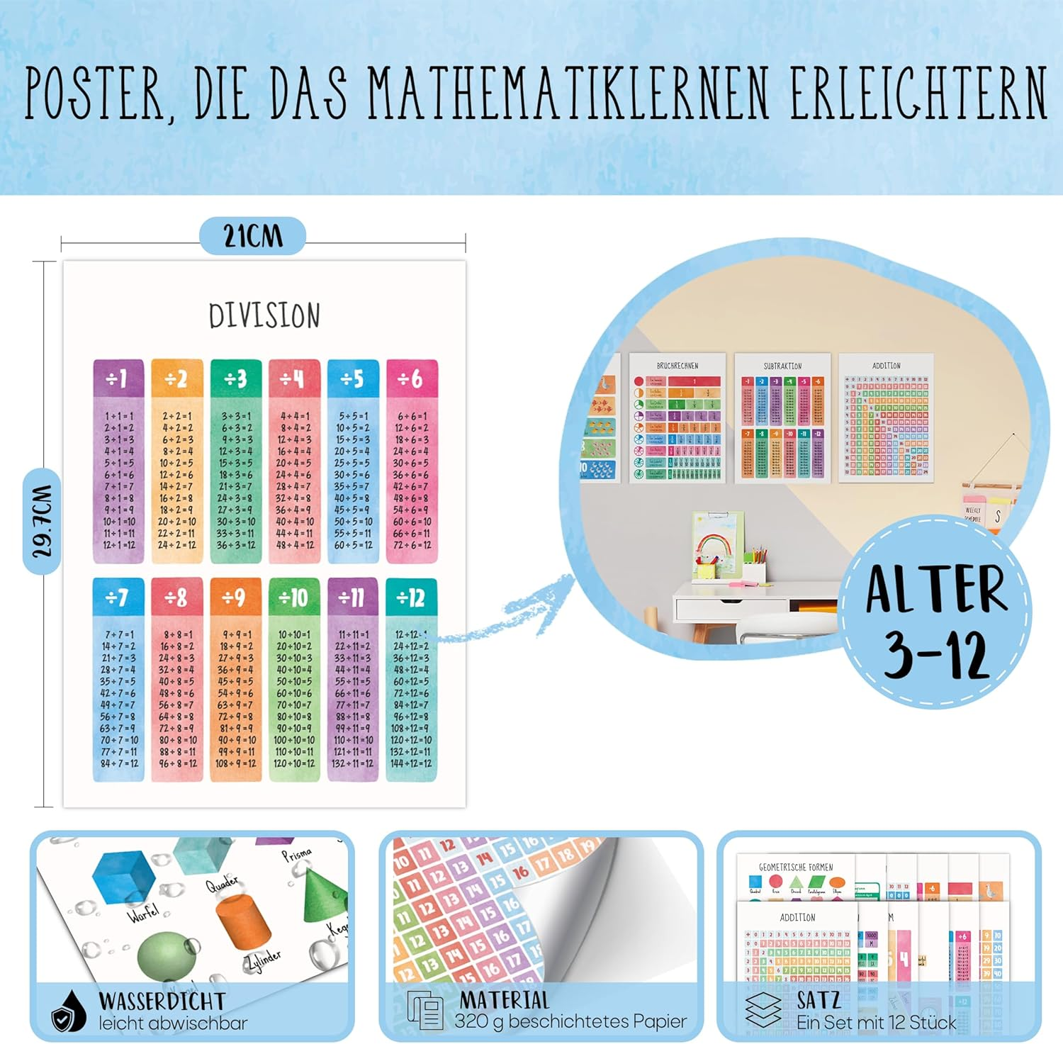 BIROYAL Educational Maths Learning Poster German image number 4