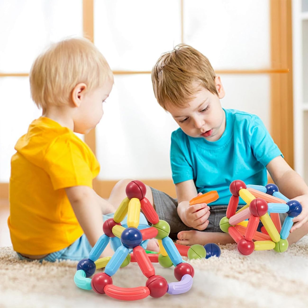 Toddler Magnetic Blocks Building Toys, Kids Montessori Toys for 3+ Year Old Girls Boys, Educational Magnetic Sticks and Balls Preschool Toys, Construction Sensory Toys Gifts (42Pcs Color Box) - 25Pcs Color Box image number 4