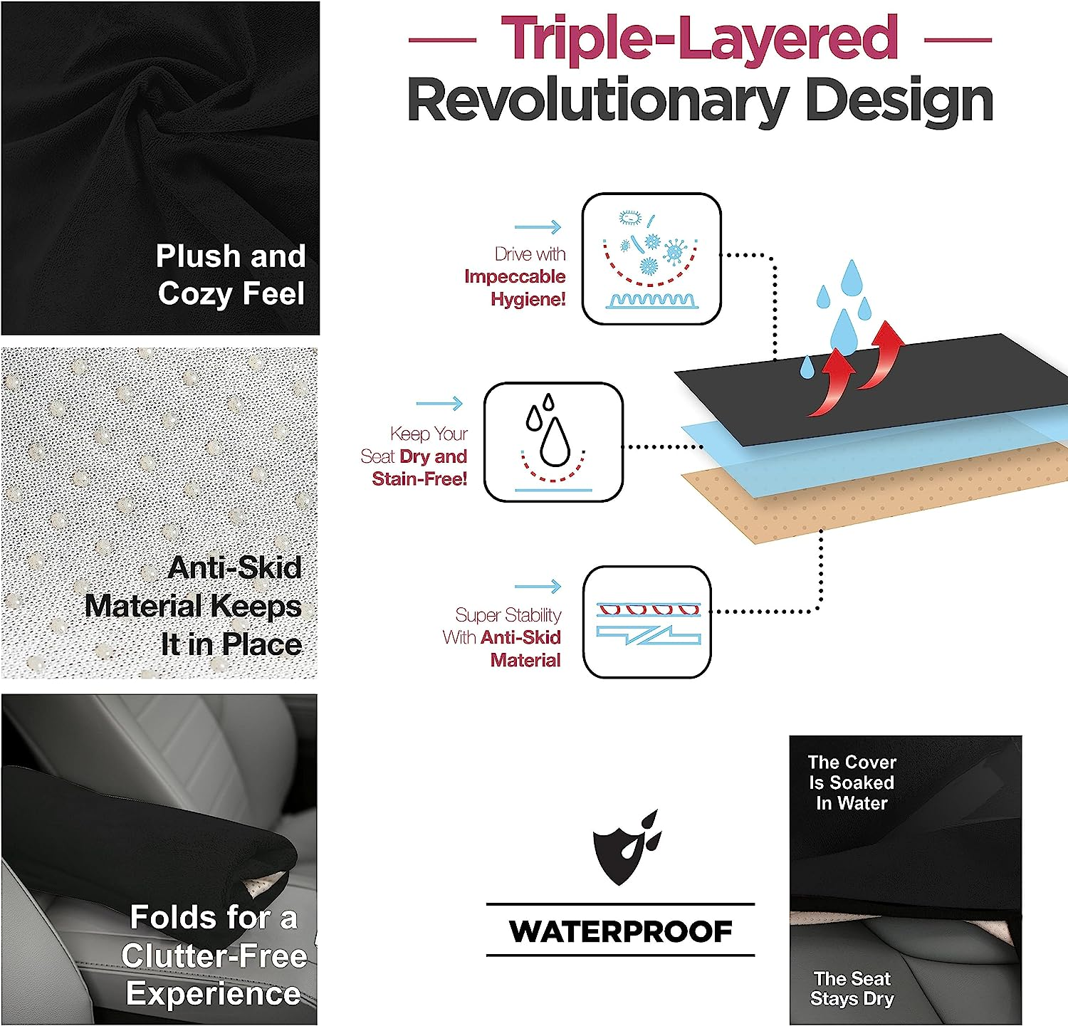 Black Car Seat Cover for Post Gym Workout Running Swimming Beach and Hiking Universal Fit Anti-Slip Bucket Seat Protector for Cars Suvs and Trucks(Color:Black) image number 3