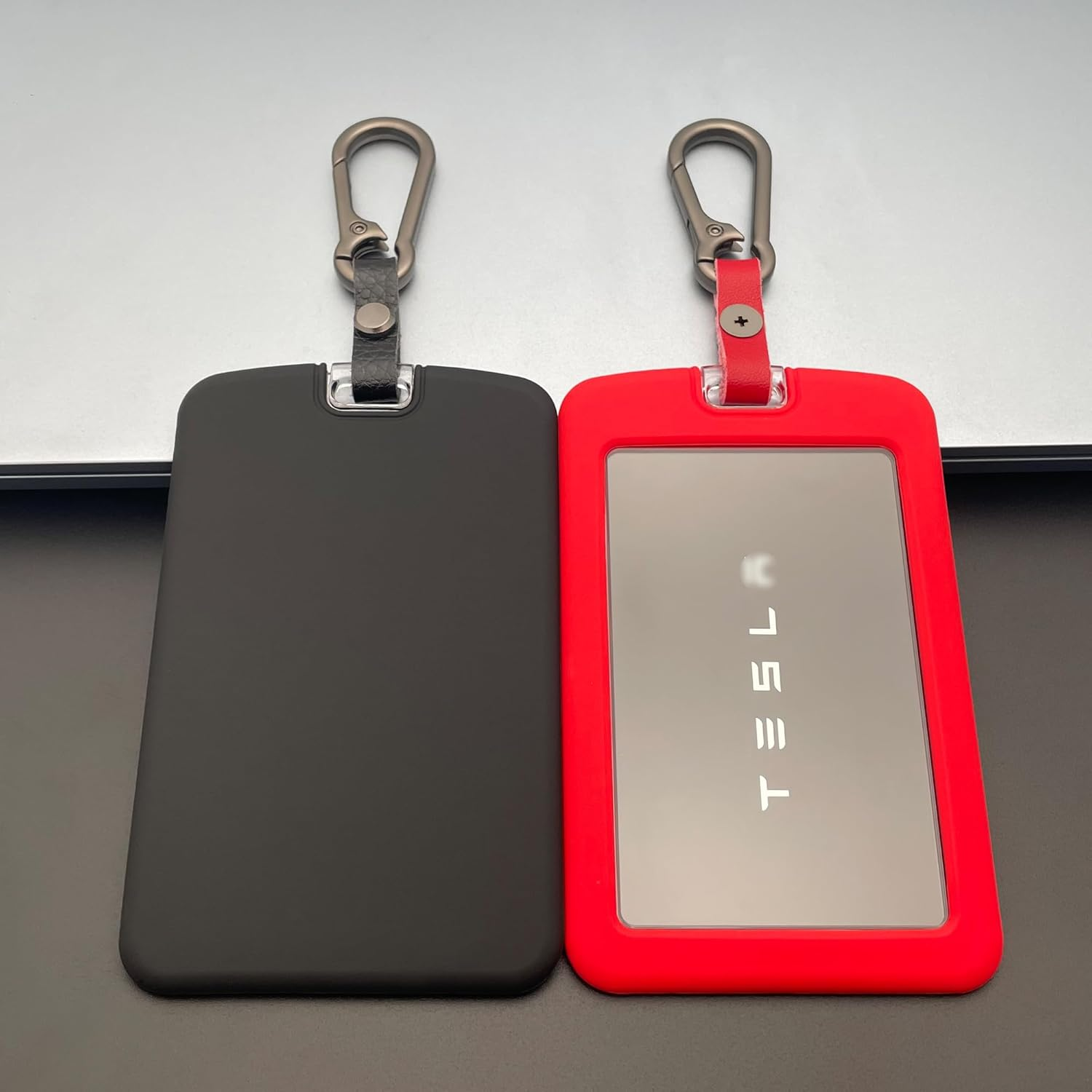 TANDRIVE 2PCS Silicone Key Card Holder Case Compatible with Tesla Model 3 Model Y Cybertruck and Rivian，Key Protector Cover Accessories Including Key Chain, Black and Black image number 3
