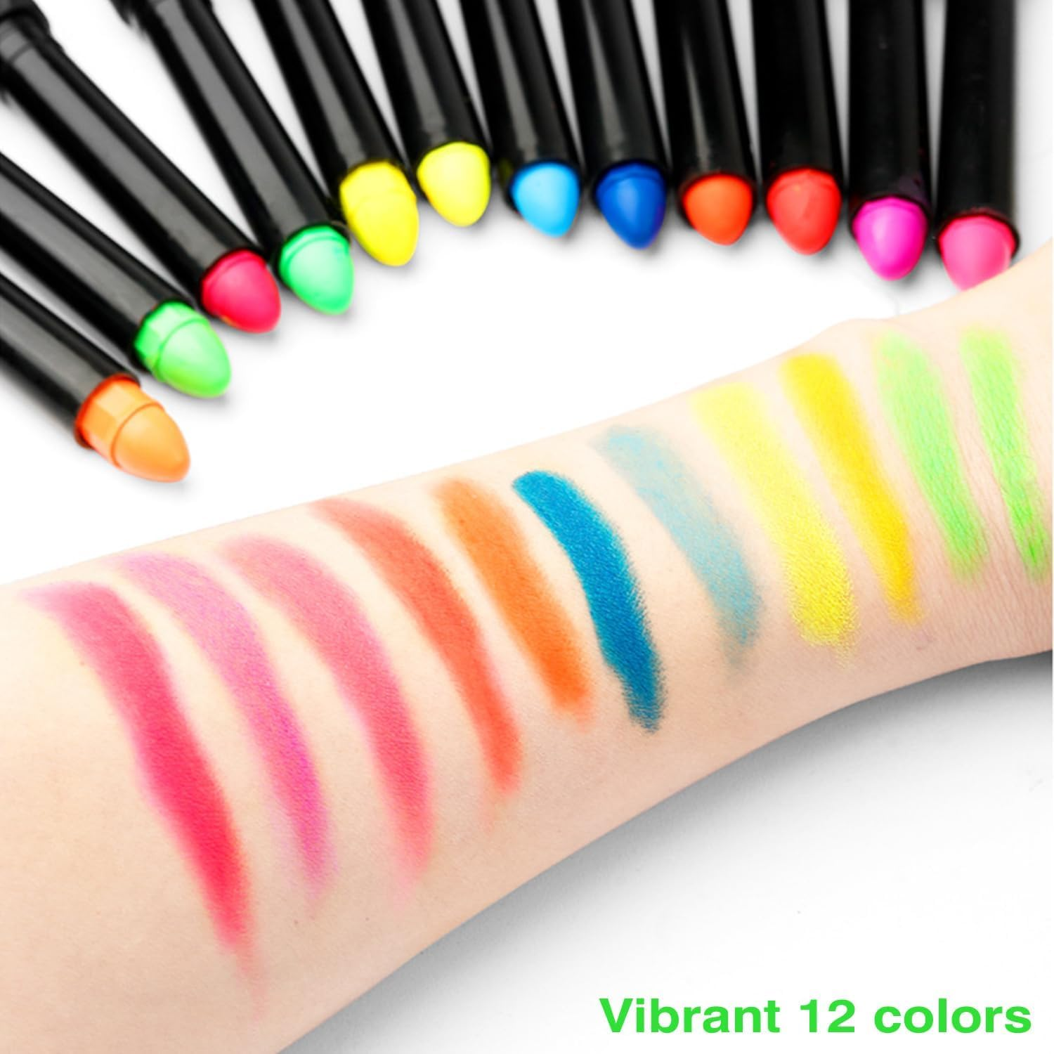 Face Paint Crayons Glow in the Dark Body Painting Kit under UV and Black Light Makeup Non-Toxic for Halloween Masquerades Easter Festivals Party Supplies (12 Colours) image number 3