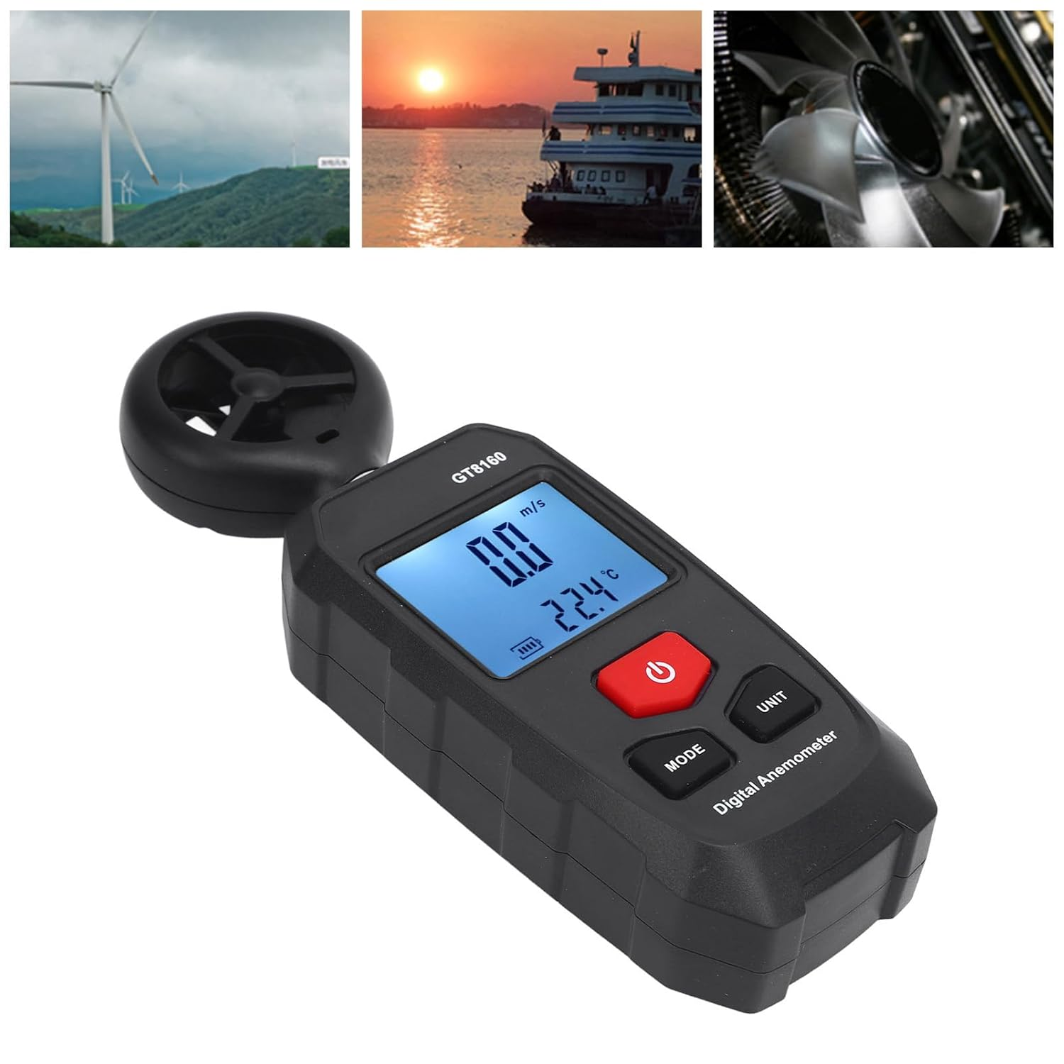 Digital Wind Speed, Mini Weather Meter for Sailing Kite Flying Surfing Fishing Boating Hiking, Temperature Humidity Sensor image number 5