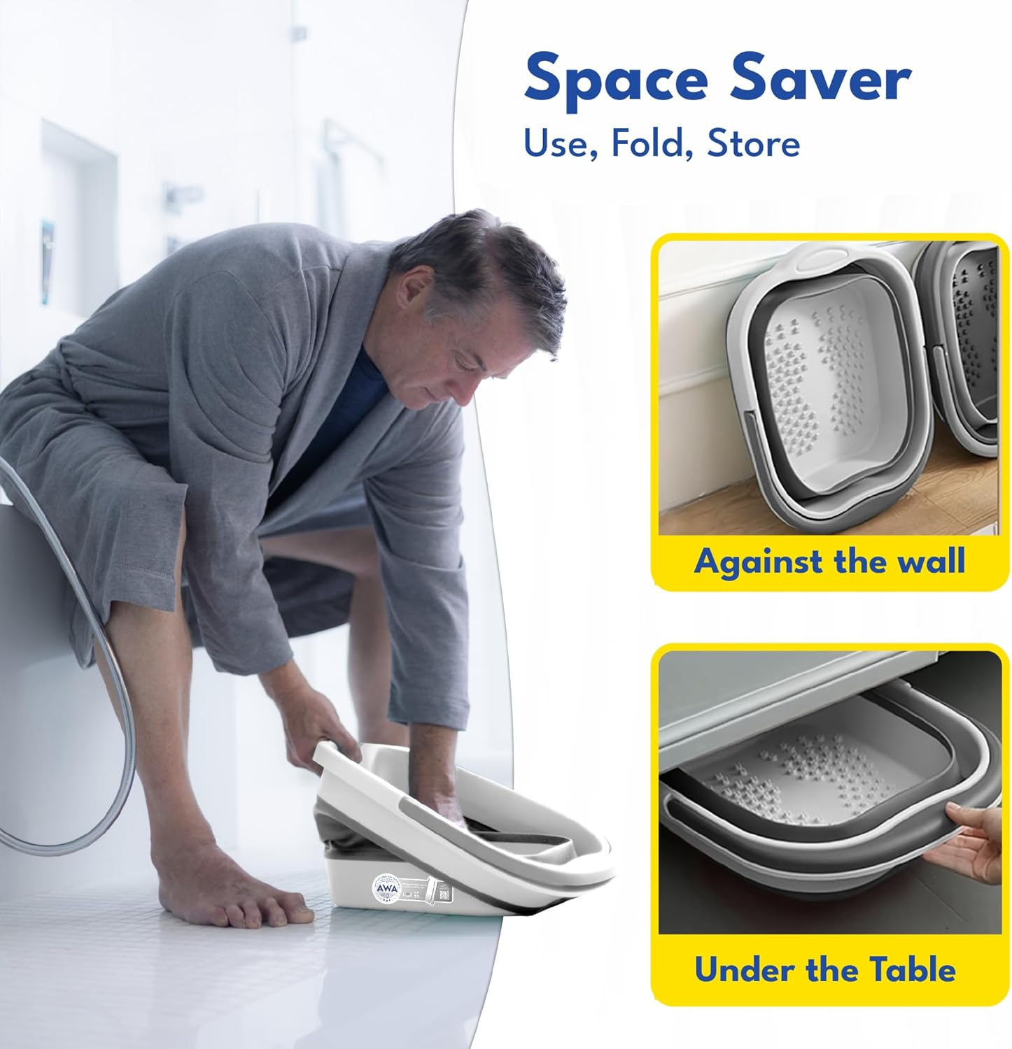 AWA Foot Soaking Tub, Collapsible Foot Bath Soak for Feet, Pedicure Bowl, Plastic Feet Tub with Acupressure Massage Points, Foldable Laundry Basket (White) image number 3