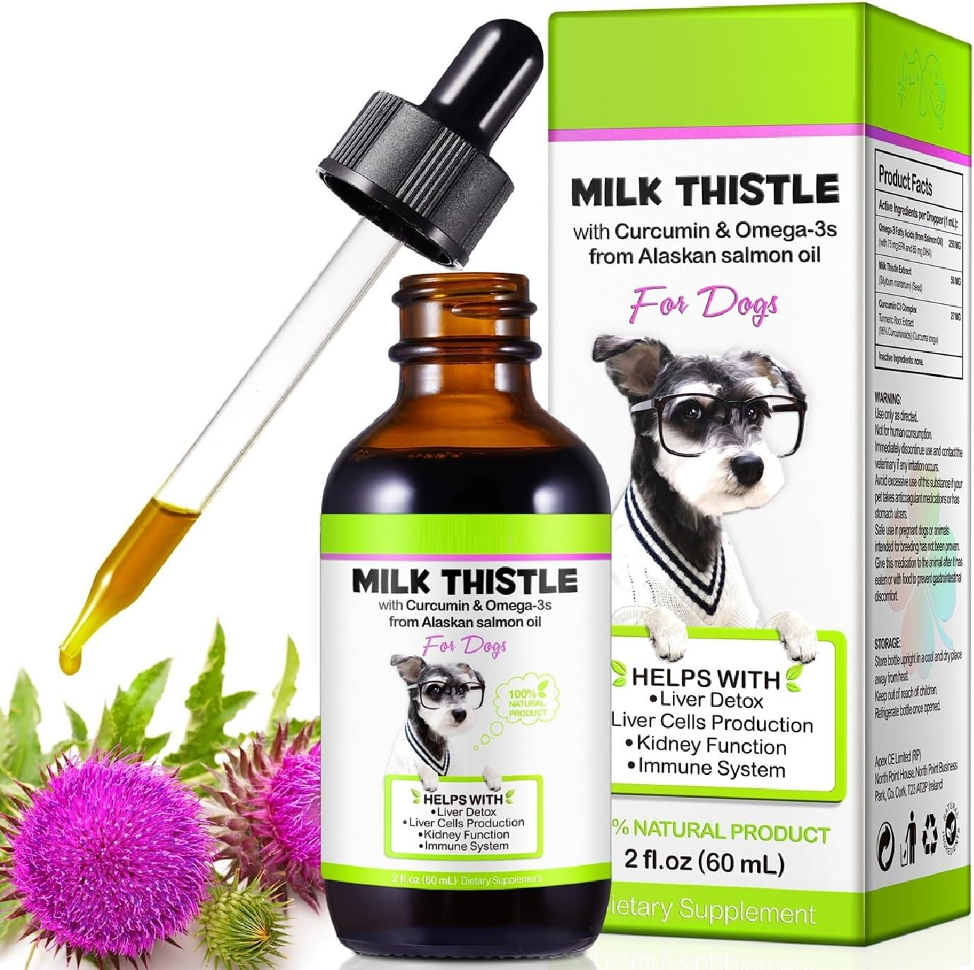 Milk Thistle for Dogs &ndash; Liver & Kidney Support Supplement with Curcumin, Salmon Oil, Omega-3 EPA & DHA &ndash; Organic Liquid Drops for Detox, Immune Health &ndash; 60Ml image number 4