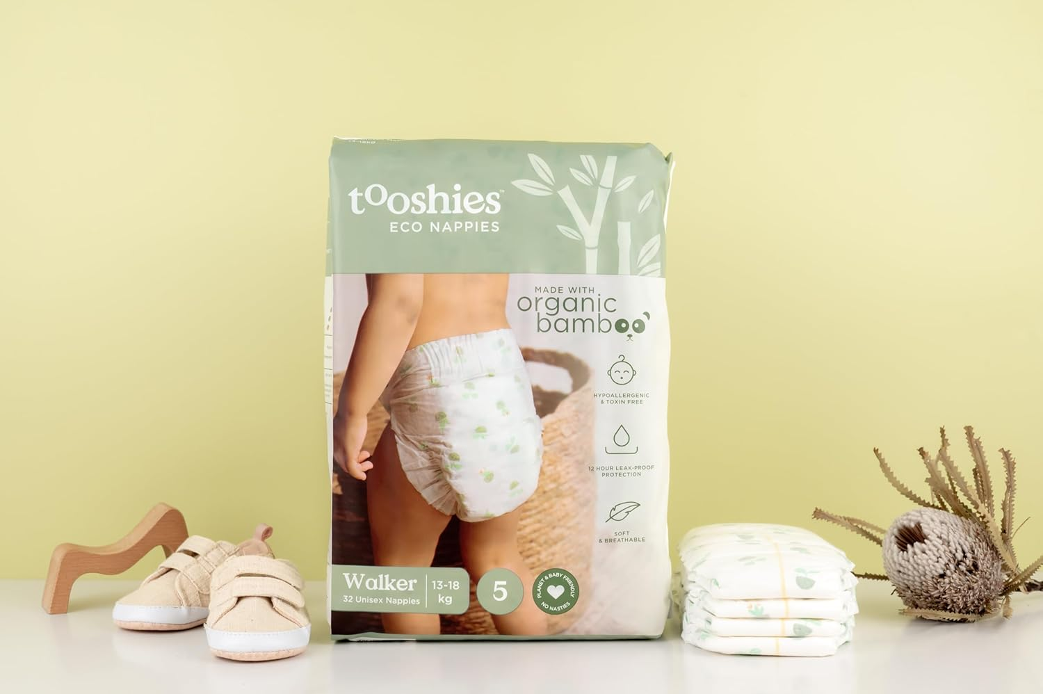 Tooshies Eco Nappies Size 5 Walker 13-18Kg, 64 Count + Sudocrem Healing Cream 400G + GAIA Natural Baby Hair and Body Wash 500Ml