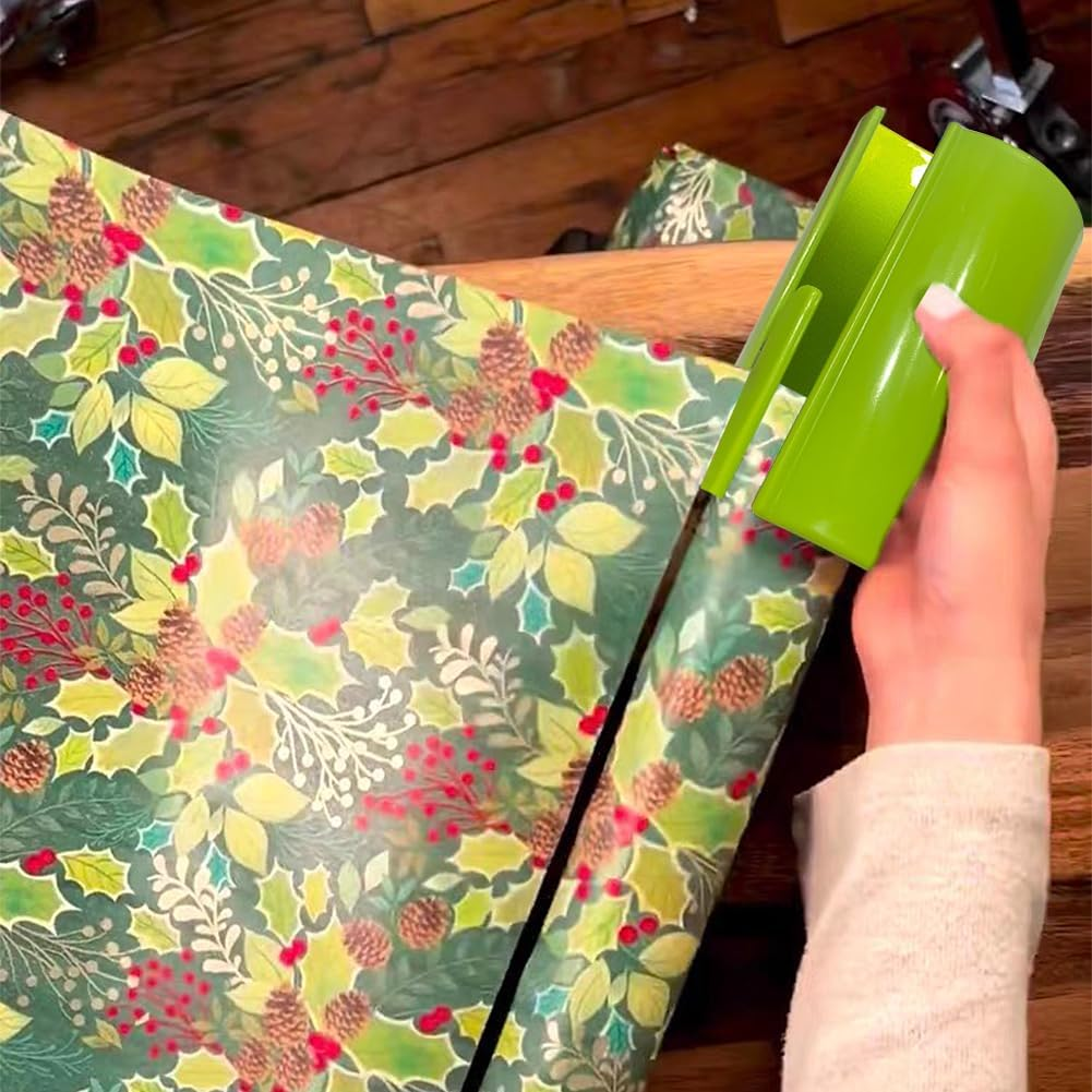 Geli 2 Pieces Green Portable Sliding Gift Wrapping Paper Roll Cutter Tool, Paper Cutter Makes Easy to Cut Thanksgiving Christmas Wall Sticker Decorations image number 1